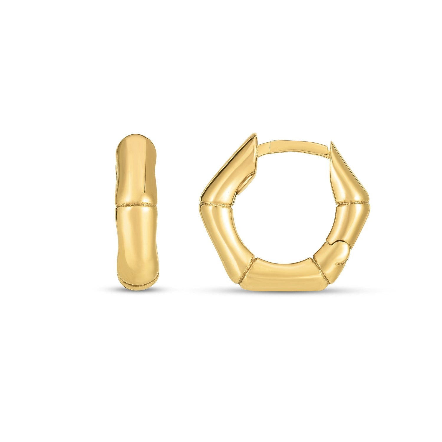 14k Yellow Gold Bamboo Huggie Hoops by Avera Group