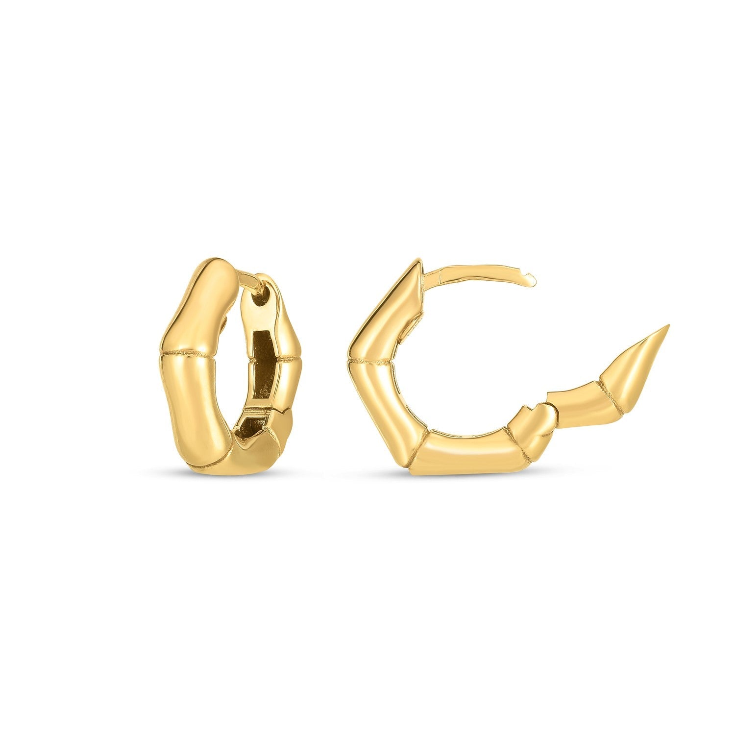 14k Yellow Gold Bamboo Huggie Hoops by Avera Group