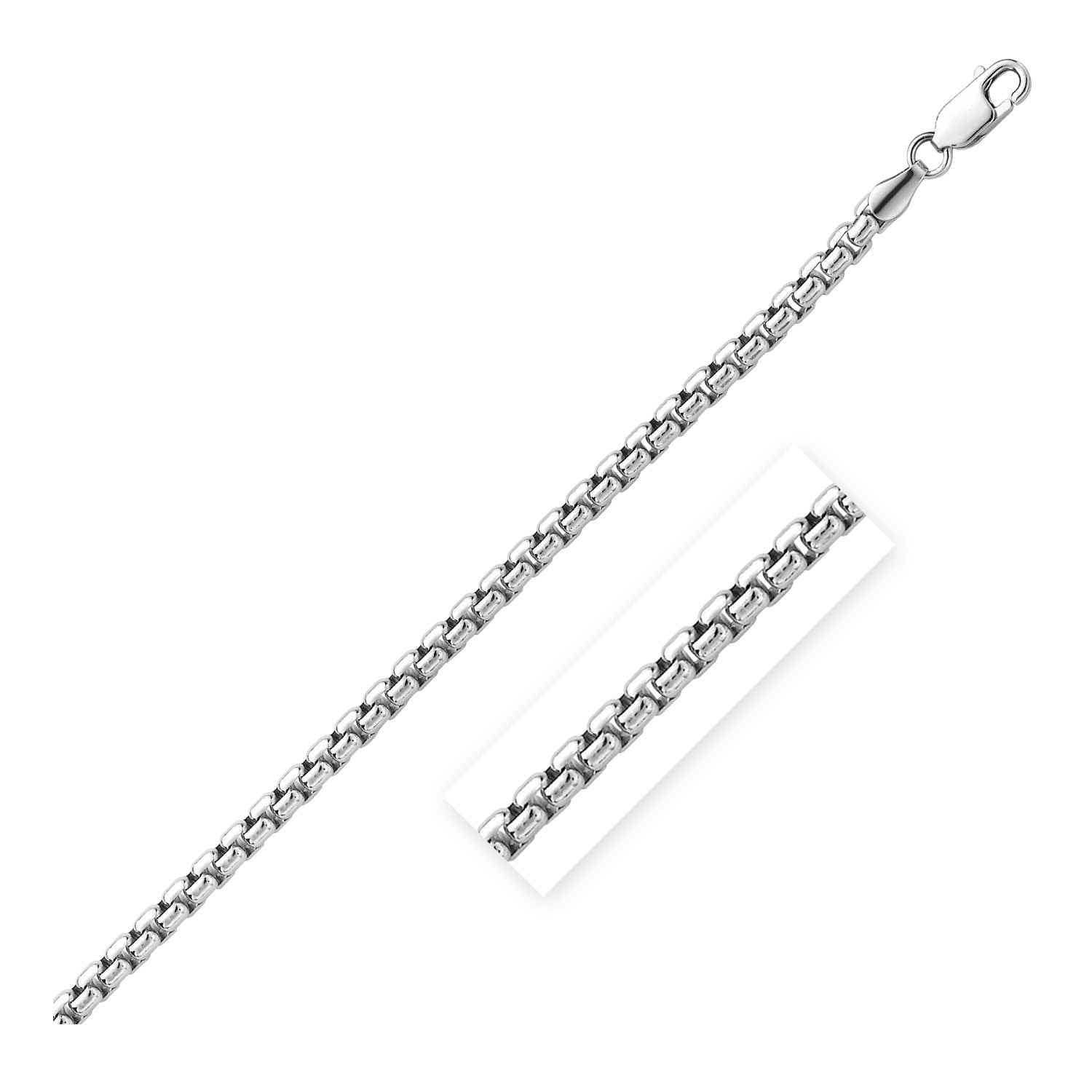 5.2mm Sterling Silver Rhodium Plated Round Box Chain DestGlow
