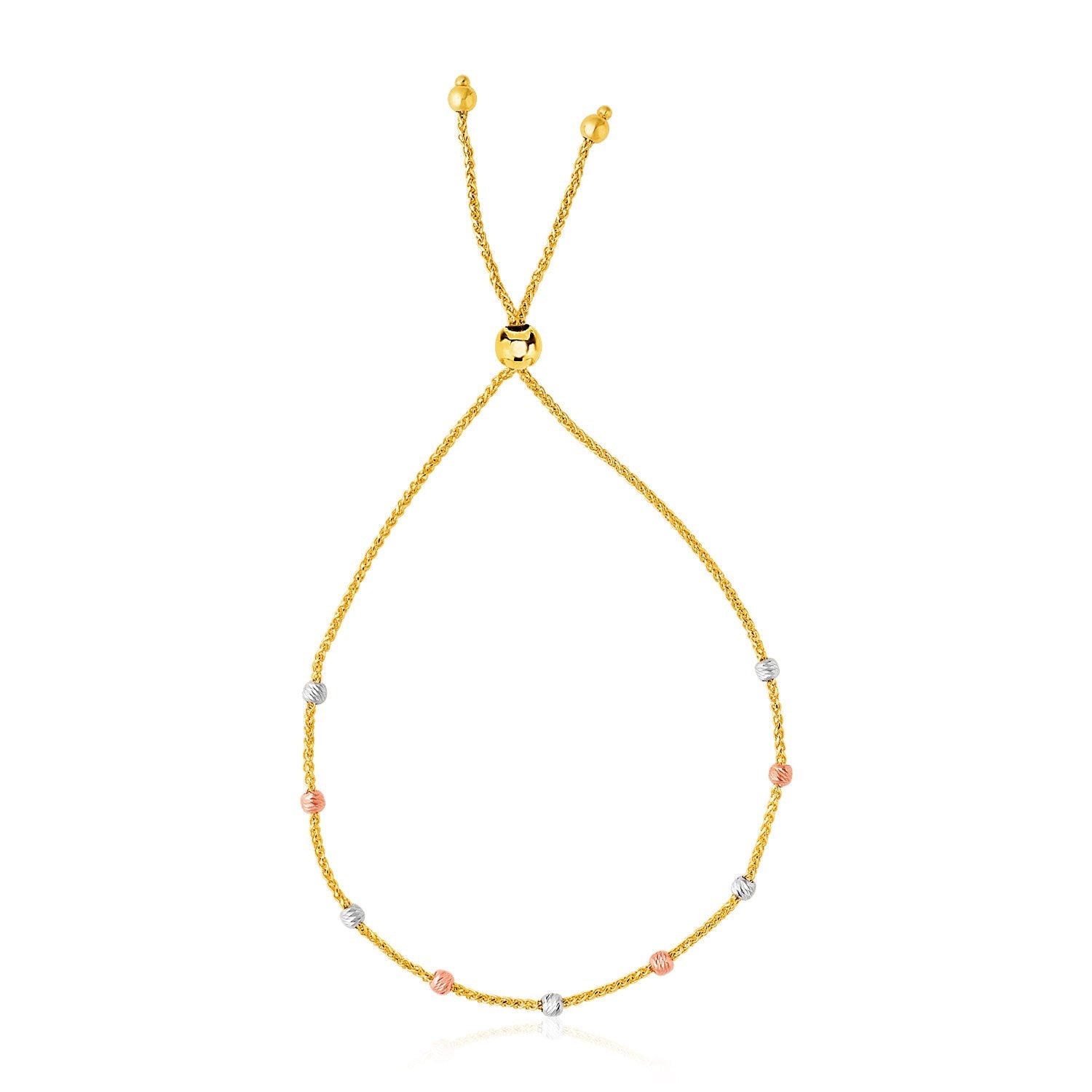 14k Tri-Color Gold Textured Bead Station Lariat Bracelet - bracelets