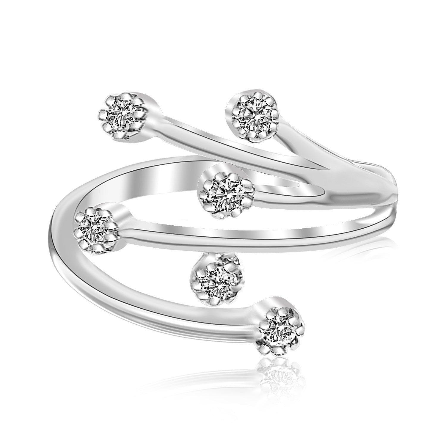 Sterling Silver Rhodium Finished White Cubic Zirconia Embellished Toe Ring DestGlow