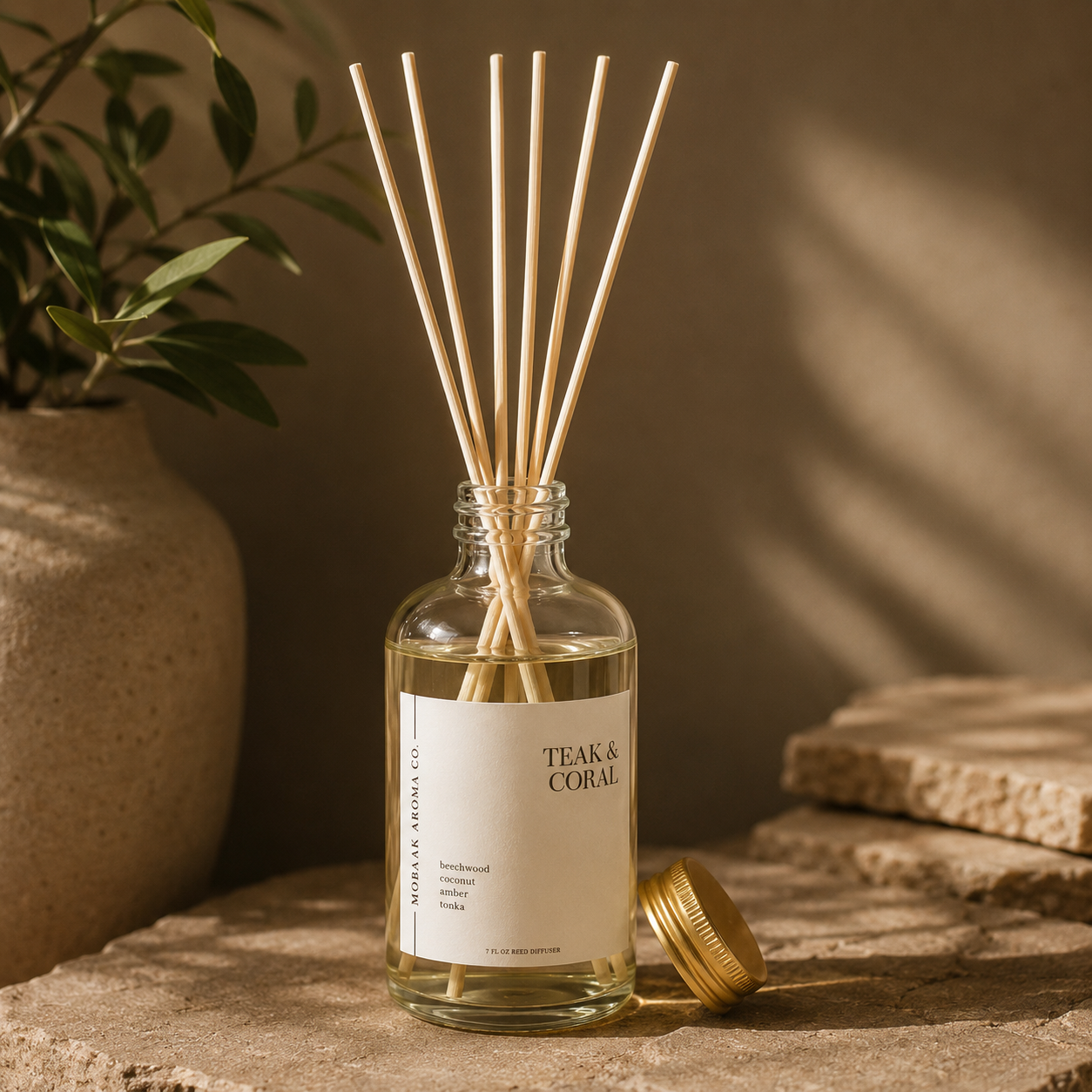Teak + Coral Reed Diffuser by Mobaak Aromatherapy Shoppe
