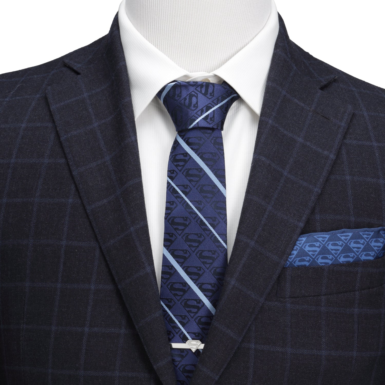 DC Superman Stripe Pattern Blue Silk Men&