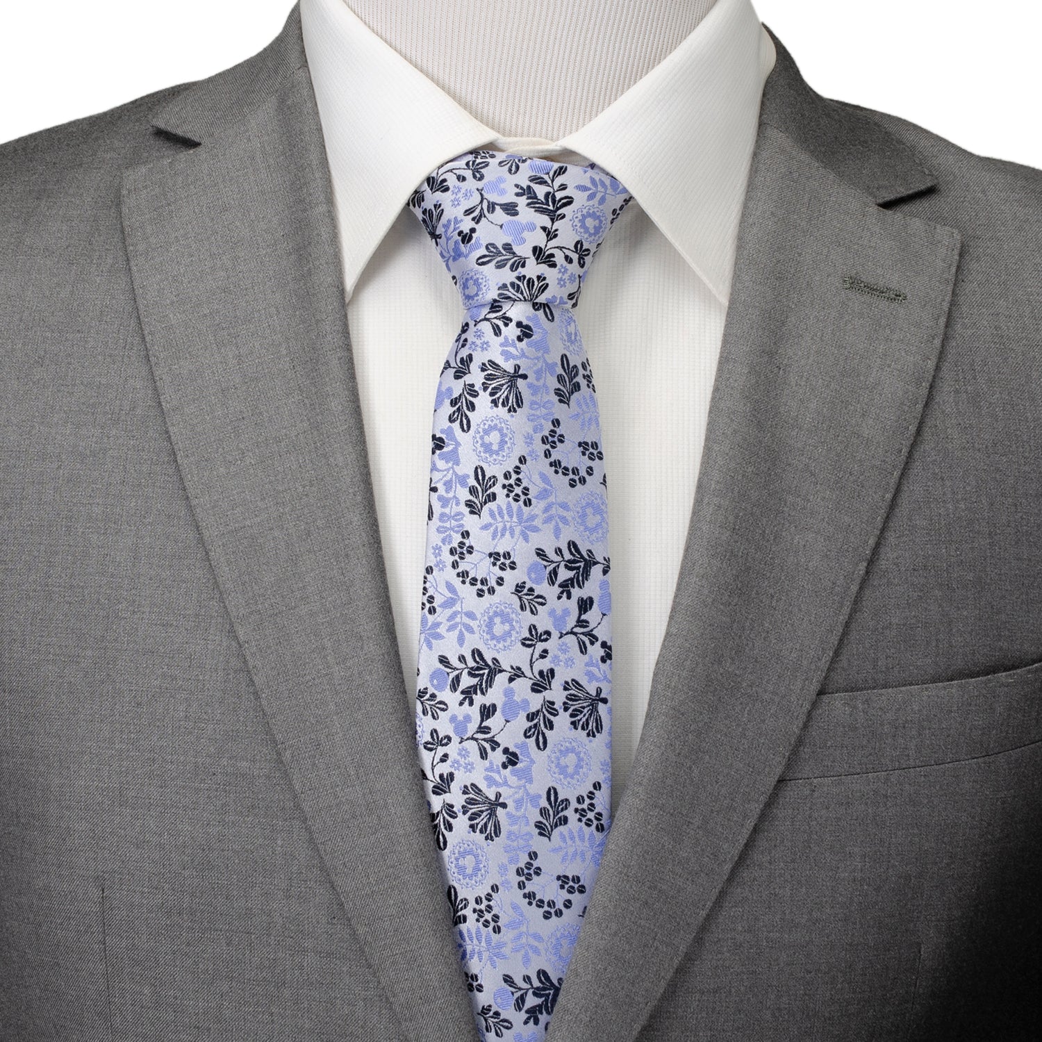 Disney Mickey Mouse Floral Silhouette Blue and White Tie by Cufflinks.com