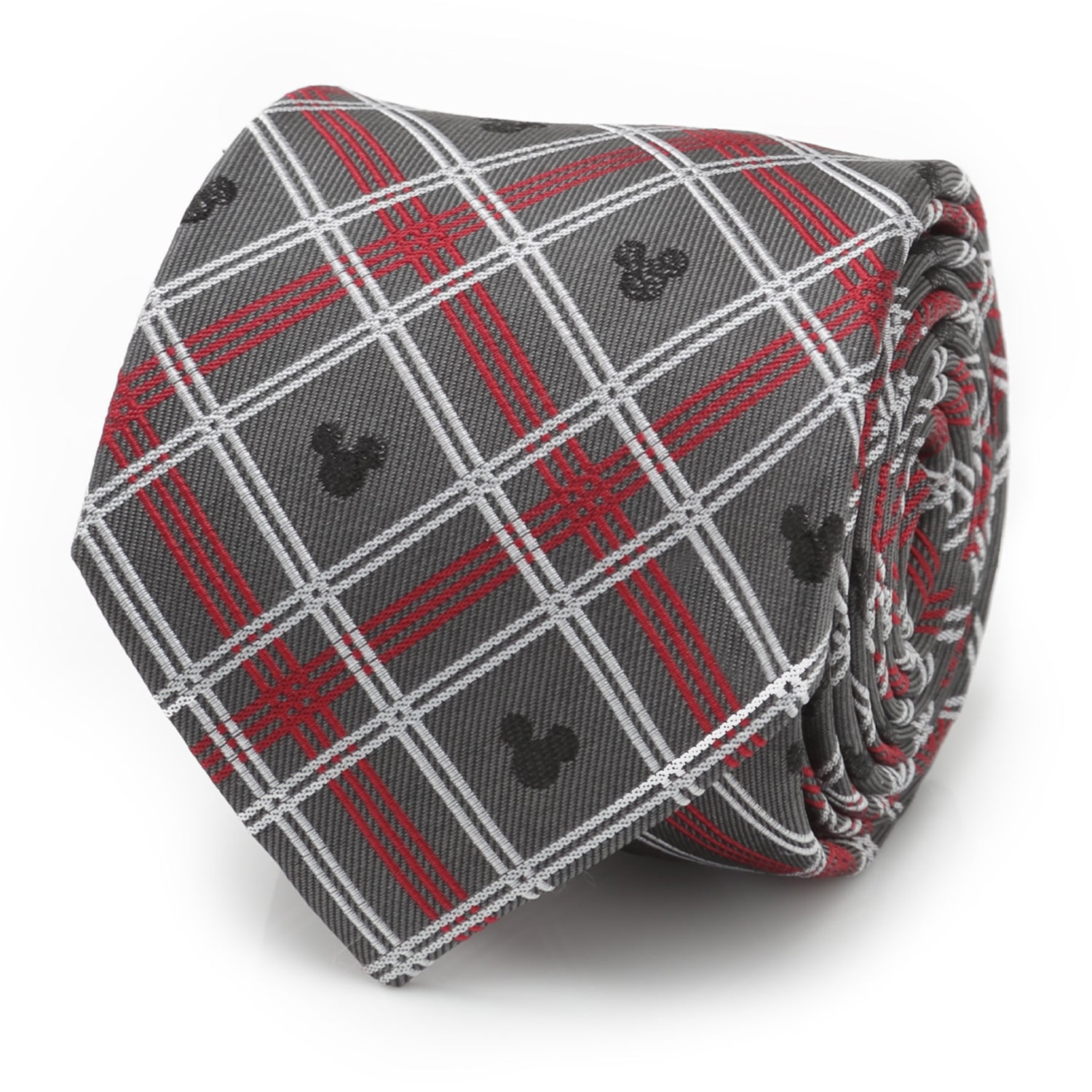 Disney Mickey Mouse Holiday Gray Plaid Silk Men&