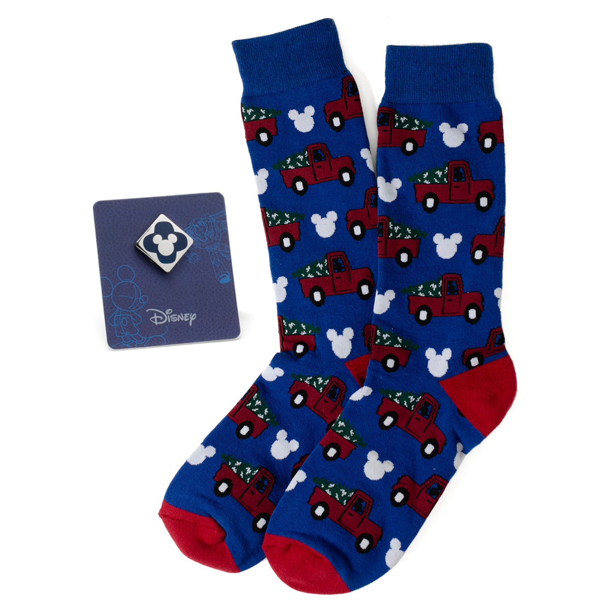 Disney Mickey Mouse Holiday Truck Navy Socks and Blue Lapel Pin Gift Set by Cufflinks.com
