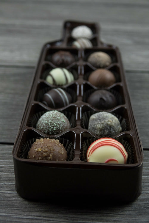 Gourmet Chocolate Truffle Gift Box - 12 Handcrafted Truffles in Wine Bottle Box