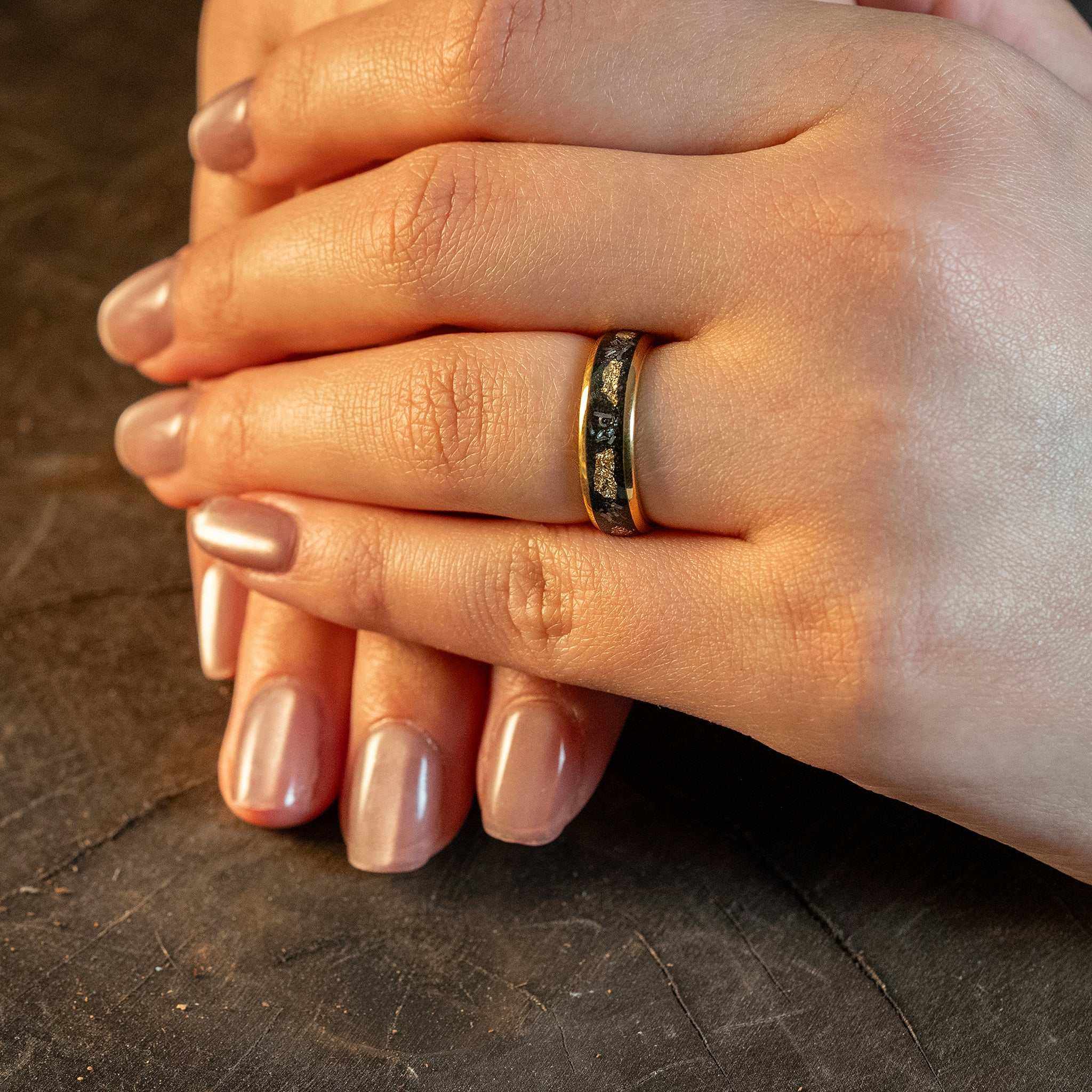 Meteorite x Gold Leaf Tungsten Carbide Ring - 6mm - DestGlow