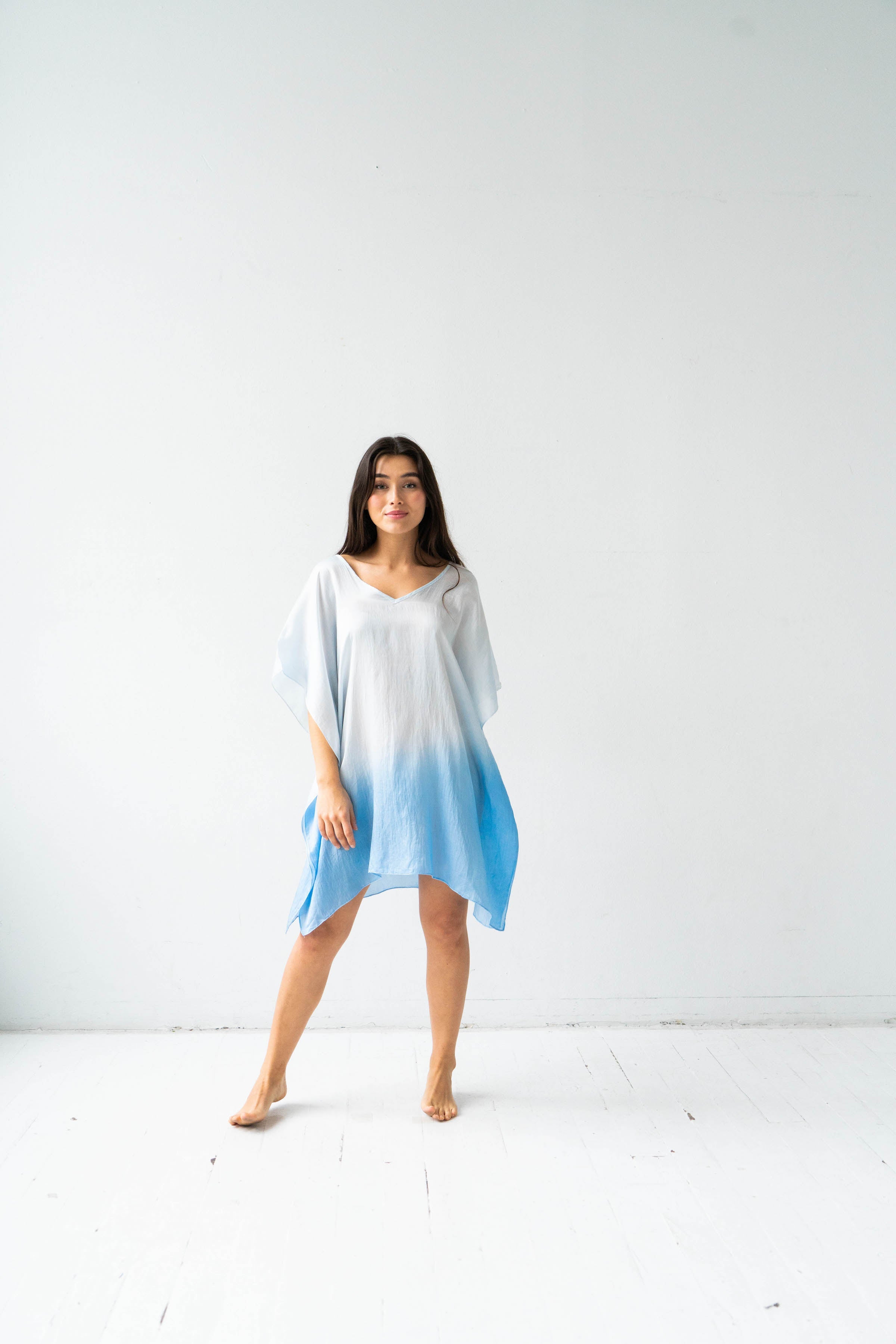 Cotton/Silk Kaftan V Neck 34" - DestGlow
