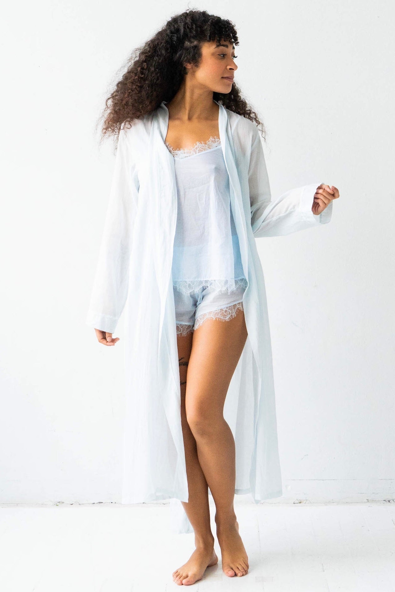Classic Long Sheer Cotton-Silk Robe - DestGlow