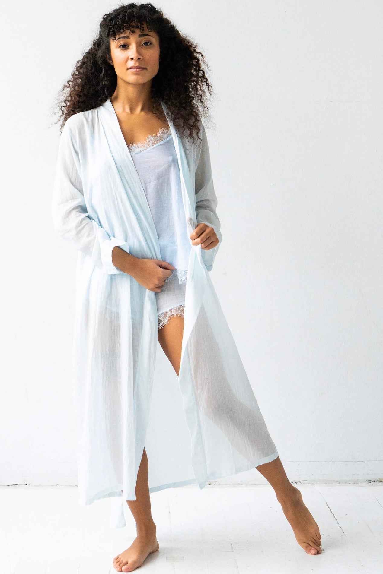 Classic Long Sheer Cotton-Silk Robe - DestGlow