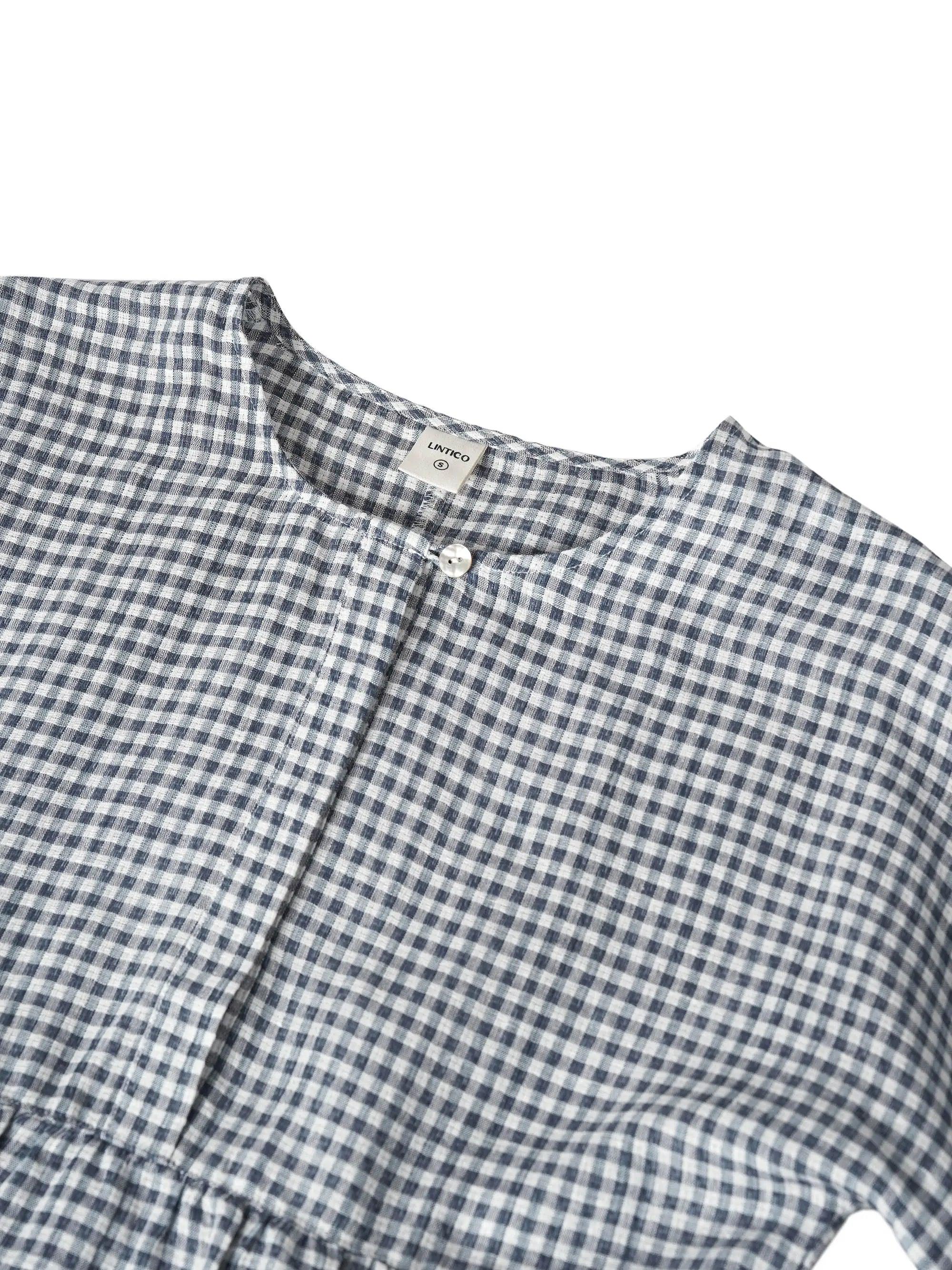 Linen Checked Long-Sleeved Top CAROLINE by LINTICO