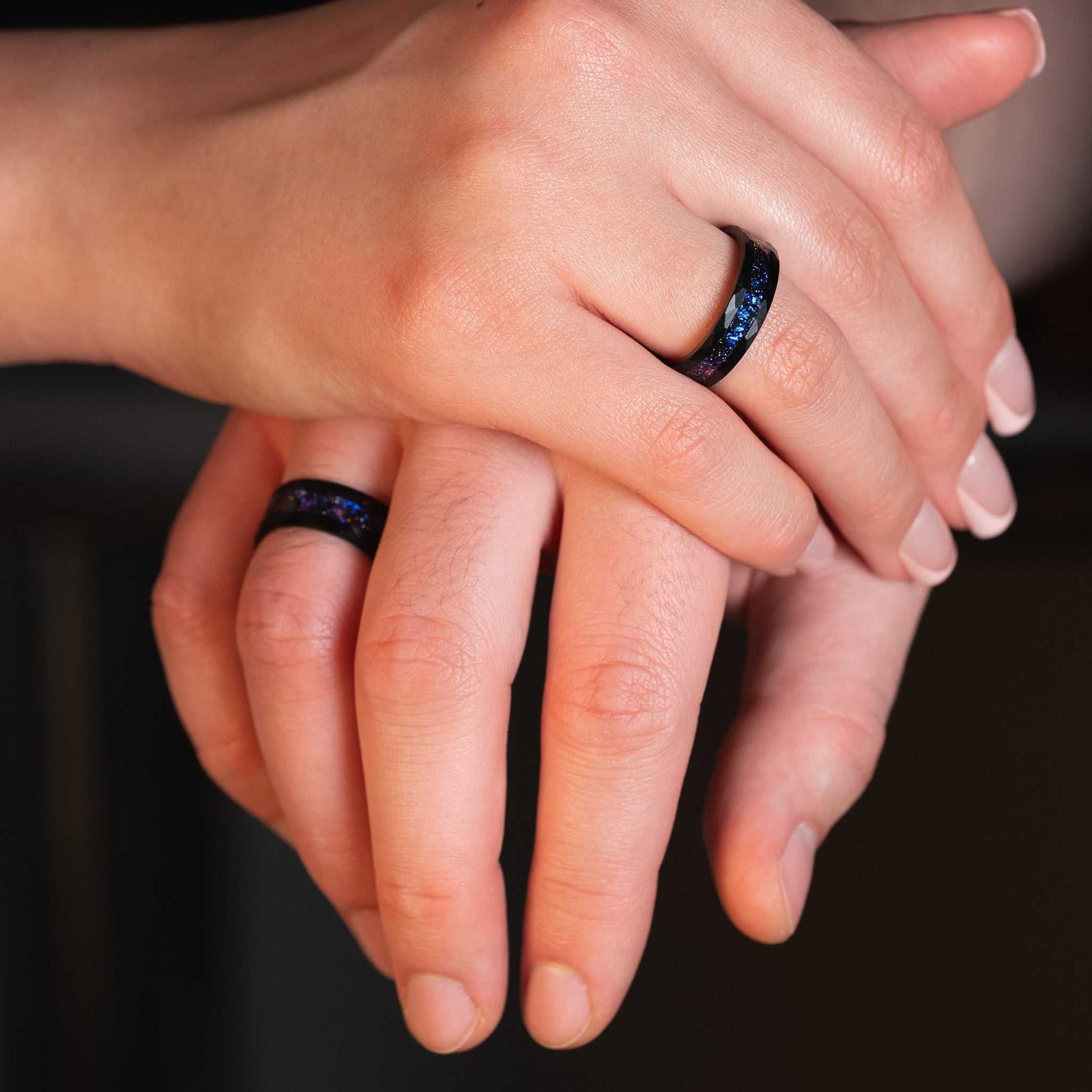 Couple Rings Nebula Meteorite x Galaxy Blue Sandstone Rings 6mm/8mm - DestGlow