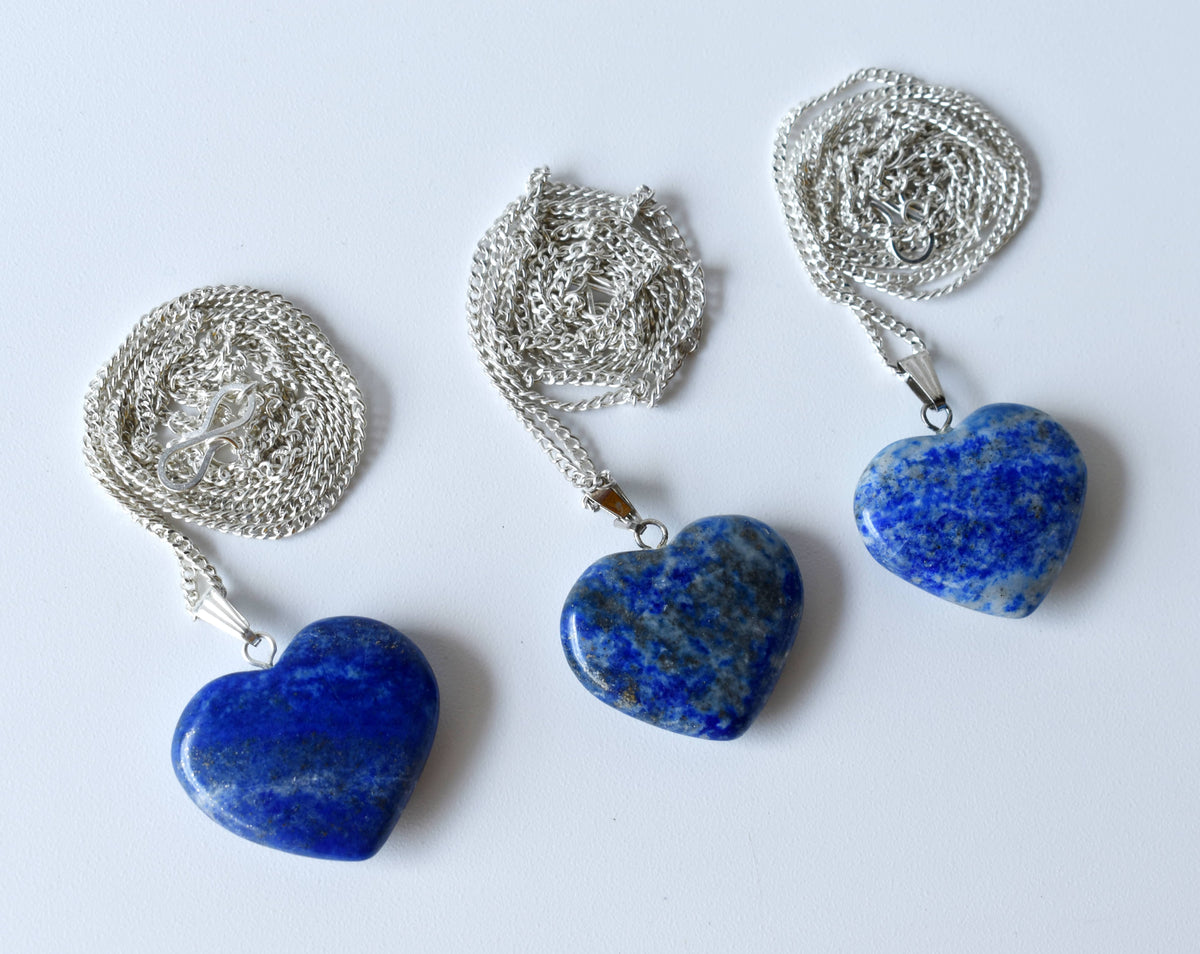Real Lapis Lazuli Crystal Heart Pendant, Genuine Heart Shaped Necklaces. DestGlow