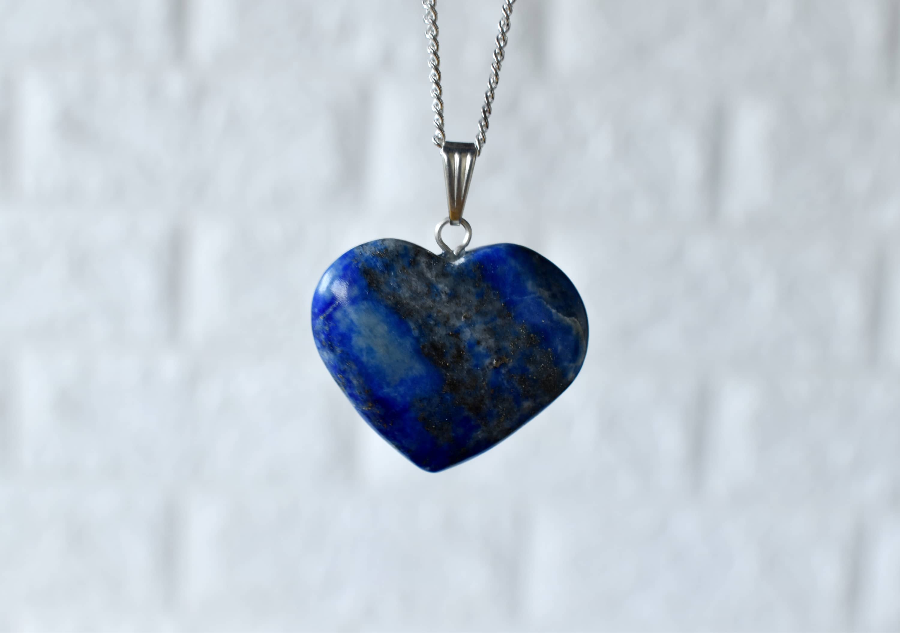 Real Lapis Lazuli Crystal Heart Pendant, Genuine Heart Shaped Necklaces. DestGlow
