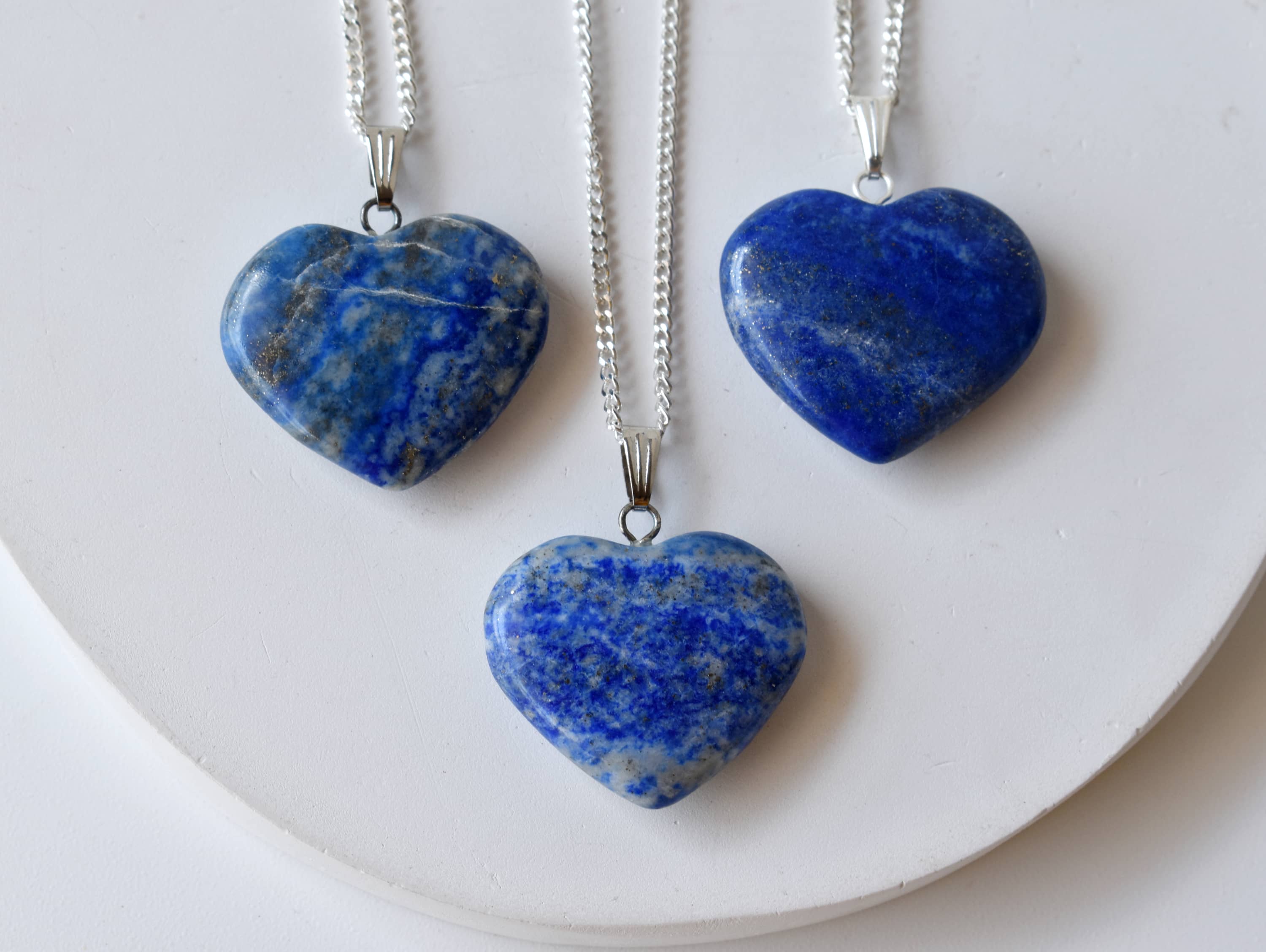 Real Lapis Lazuli Crystal Heart Pendant, Genuine Heart Shaped Necklaces. DestGlow