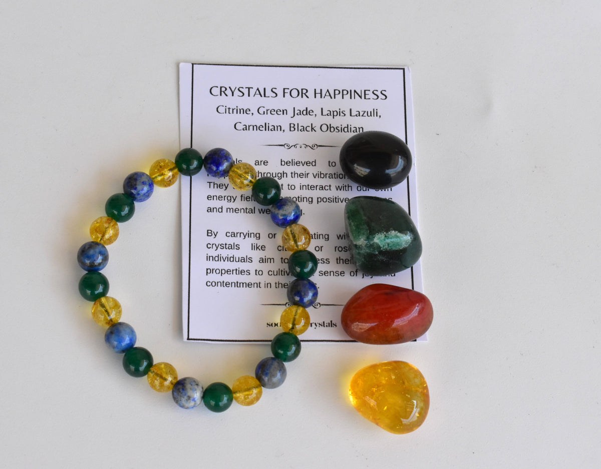 Promoting HAPPINESS Crystal Kit, Gemstone Tumble Kit, Happiness Crystal Gift Set DestGlow