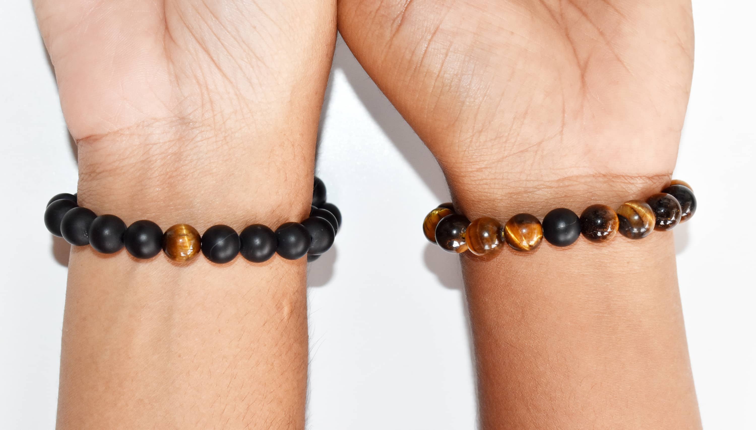 Tiger Eye Black Onyx Matt Couple Bracelets, Anniversary Gift (Focus and Creativity) DestGlow