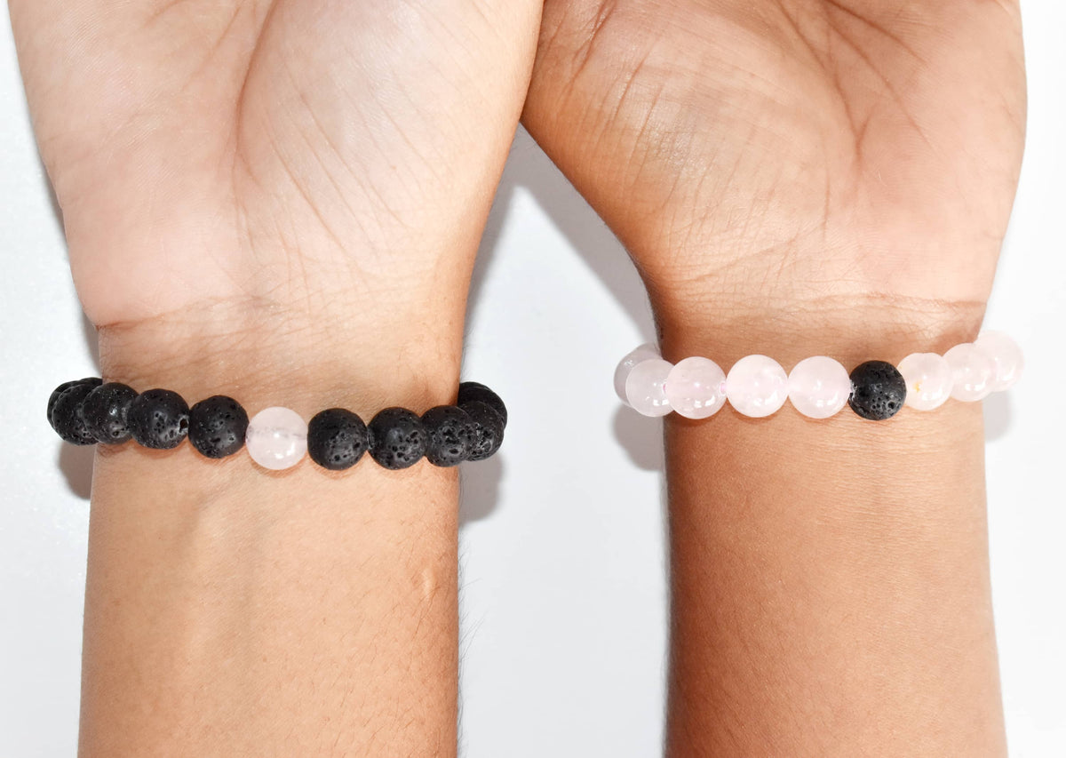 Lava Rose Quartz Couple Bracelets, Anniversary Gift (Creativity and Empathy) DestGlow
