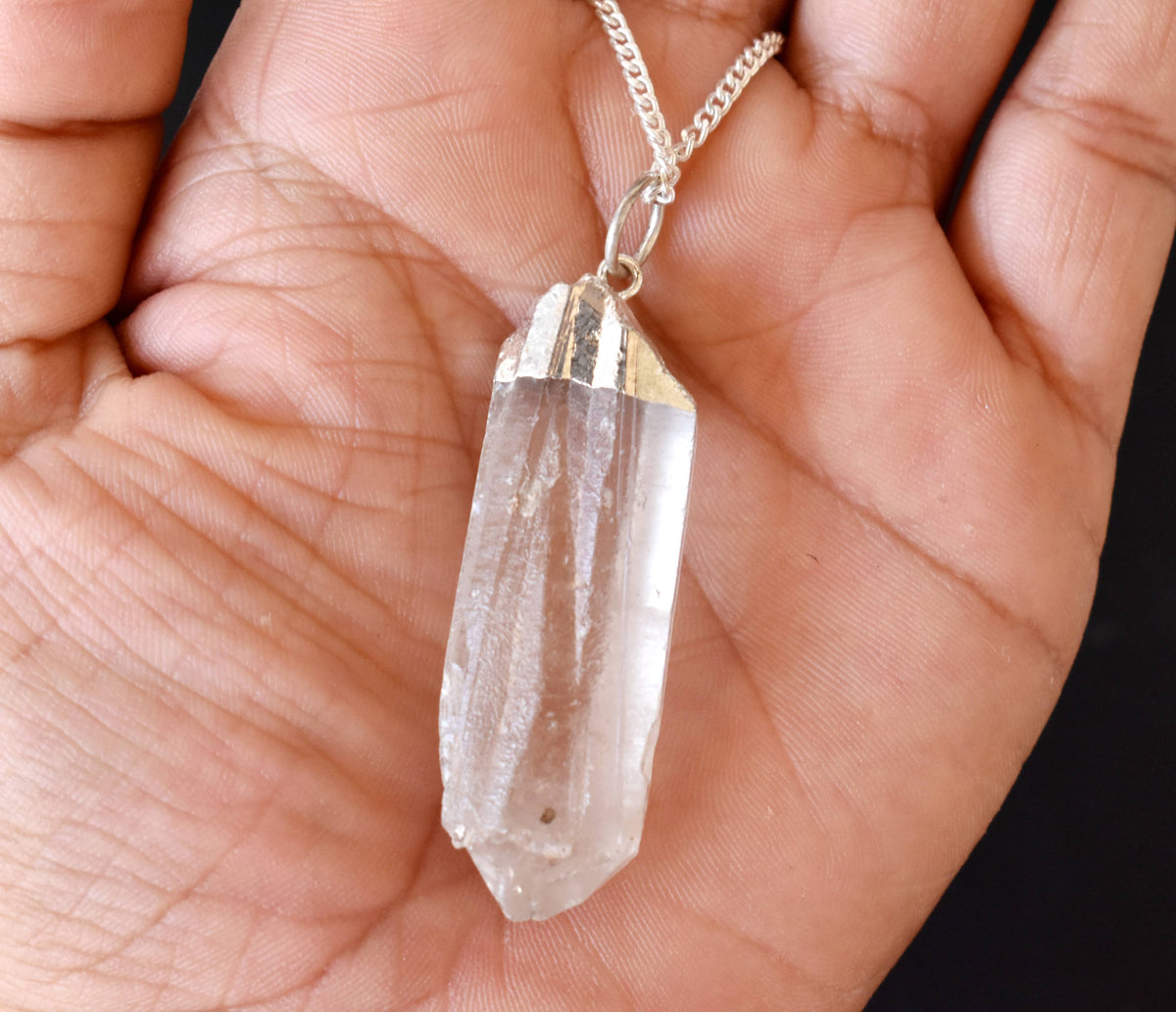 Clear Quartz Rough Stone Pendants, Electroplated Silver Real Crystal Necklaces DestGlow