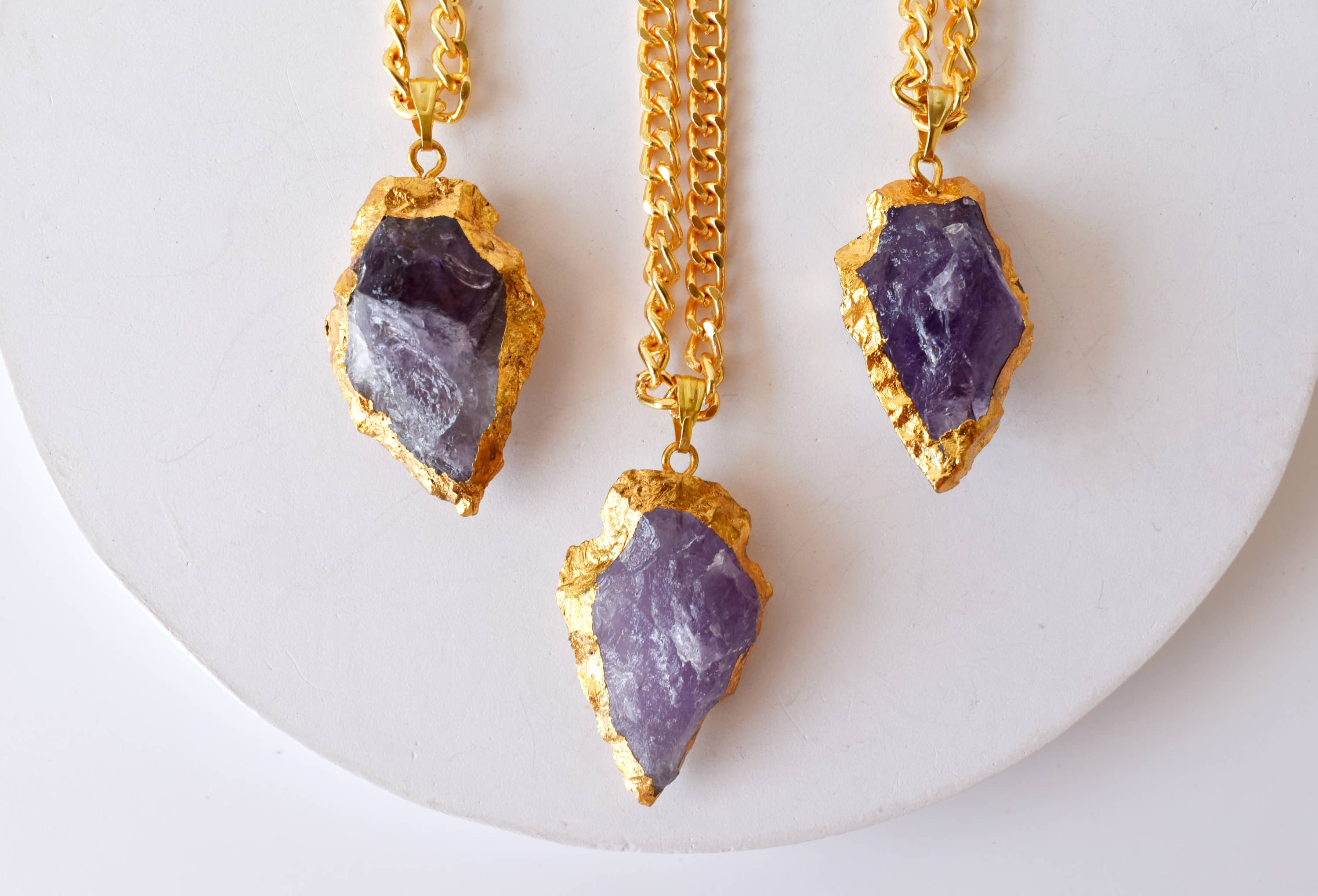 Amethyst Arrowhead Pendant, Electroplated Gold Crystals Pendants with Chain DestGlow
