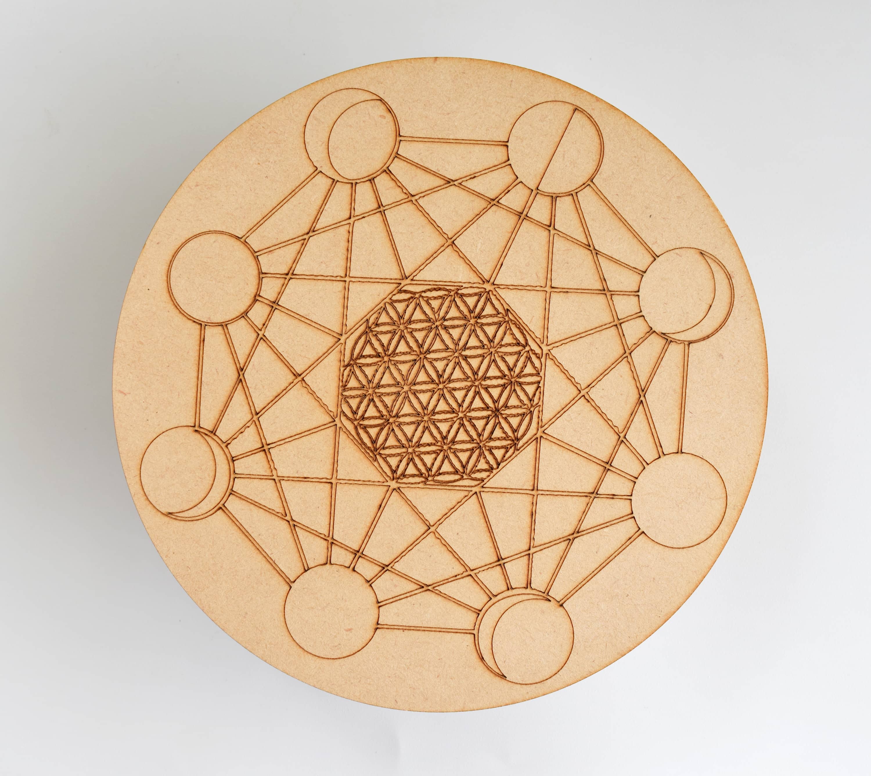 Tree of Life with Om Crystal Grid Board, 6" Wooden Crystal Grid Plate DestGlow