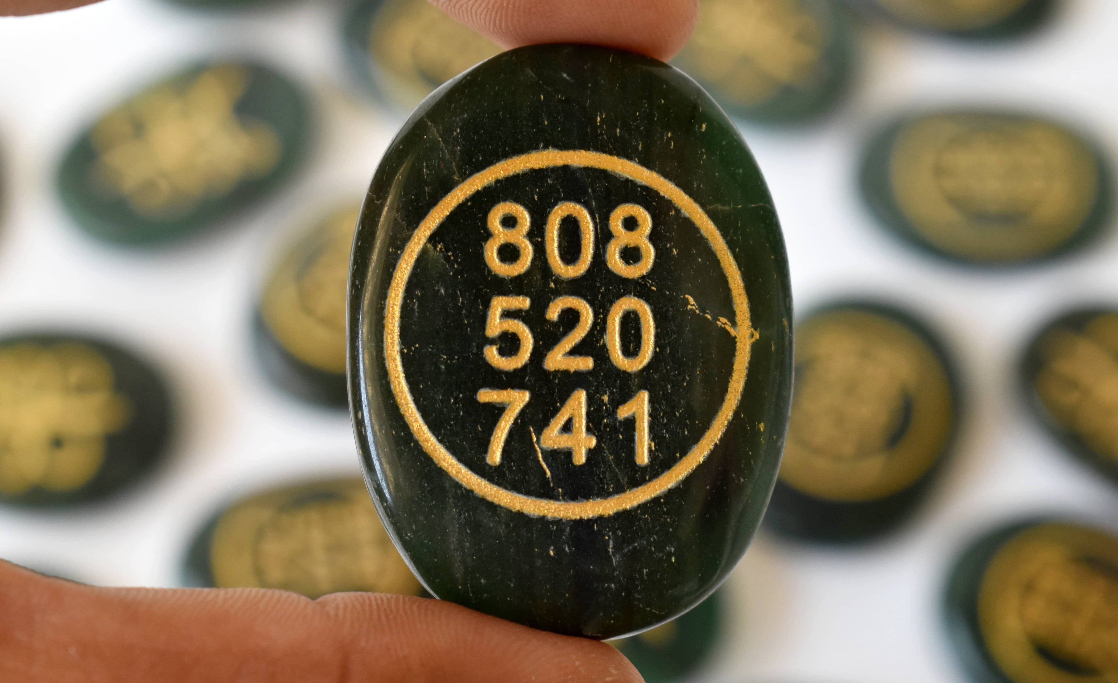 Polished Green Jade Zibu Stones, Flat Oval Engraved Stones (Wealth and Attraction) DestGlow