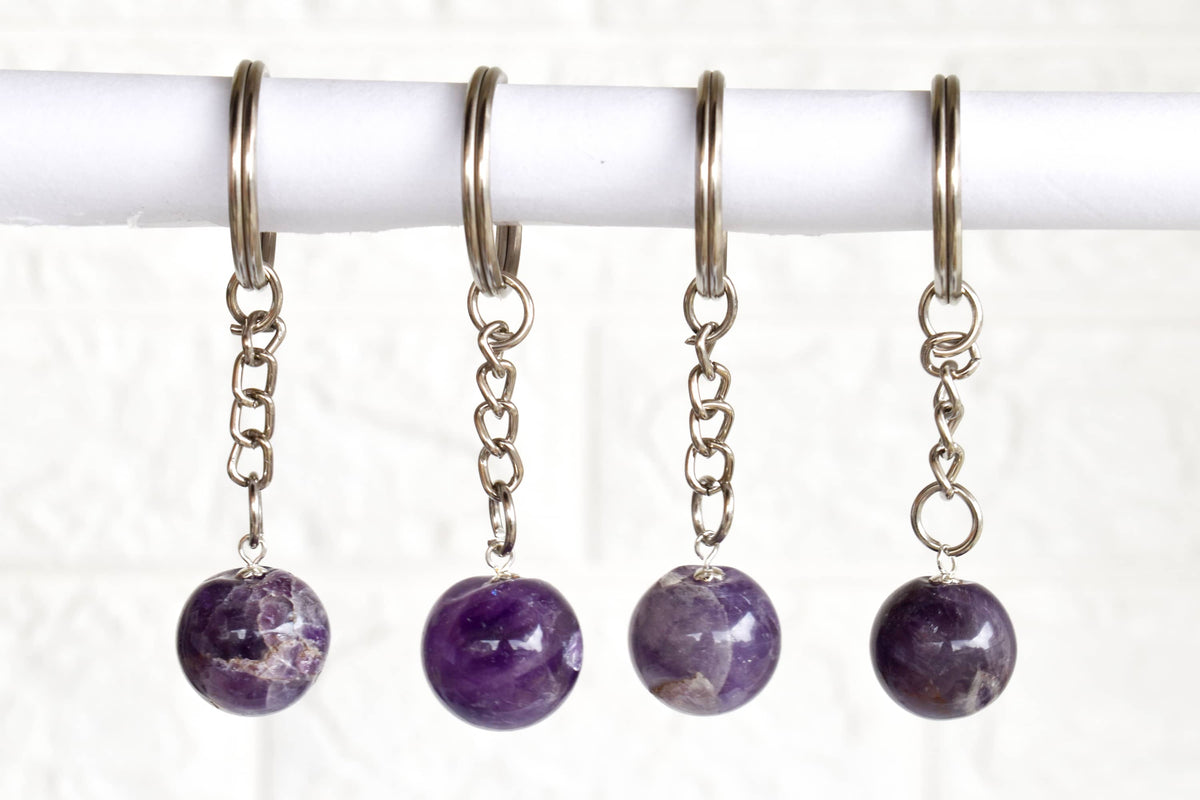 Amethyst Key Chain, Gemstone Keychain Crystal Key Ring (Intuition and Grief) DestGlow