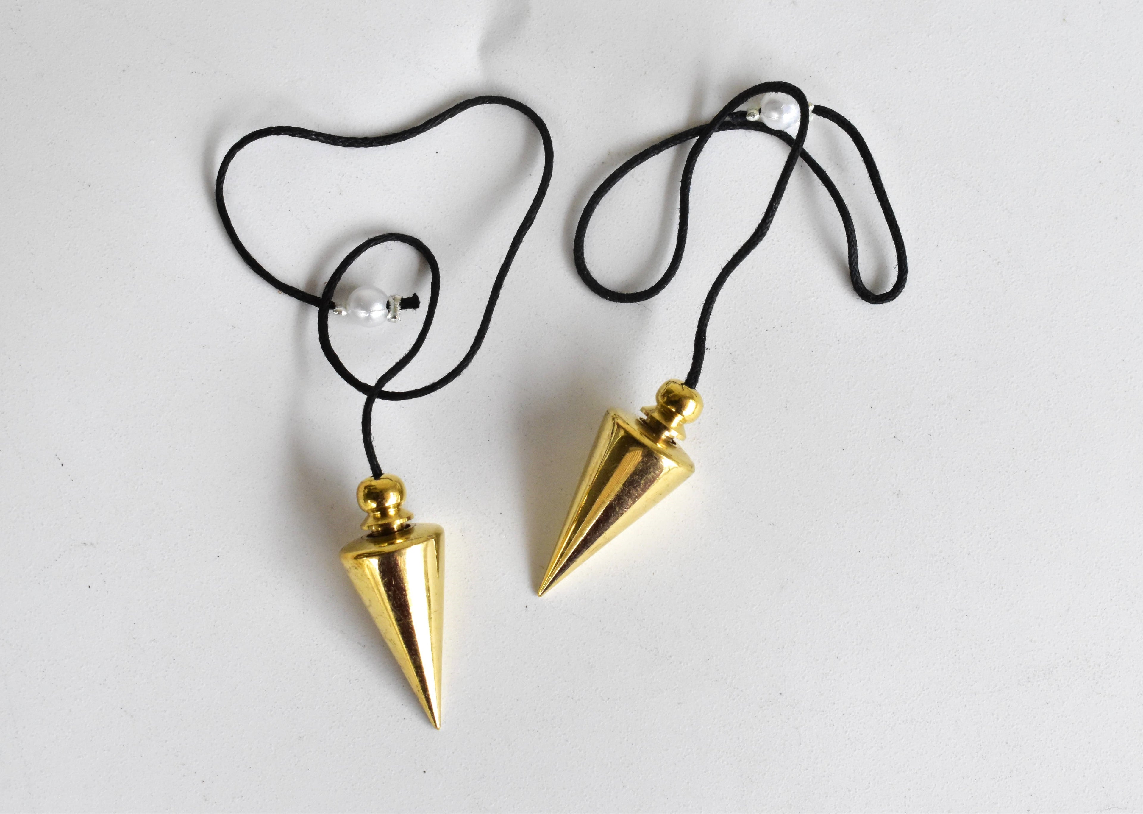 Cone with Round Brass Pendulum Silver Metal Pendulums. DestGlow