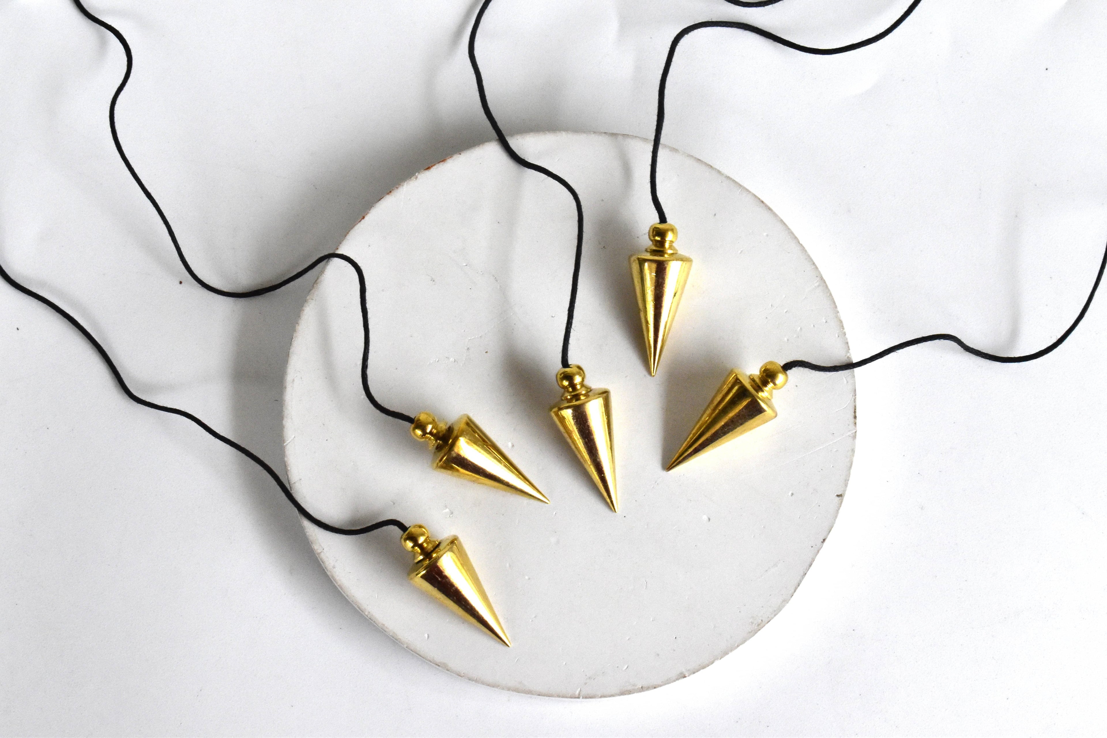 Cone with Round Brass Pendulum Silver Metal Pendulums. DestGlow