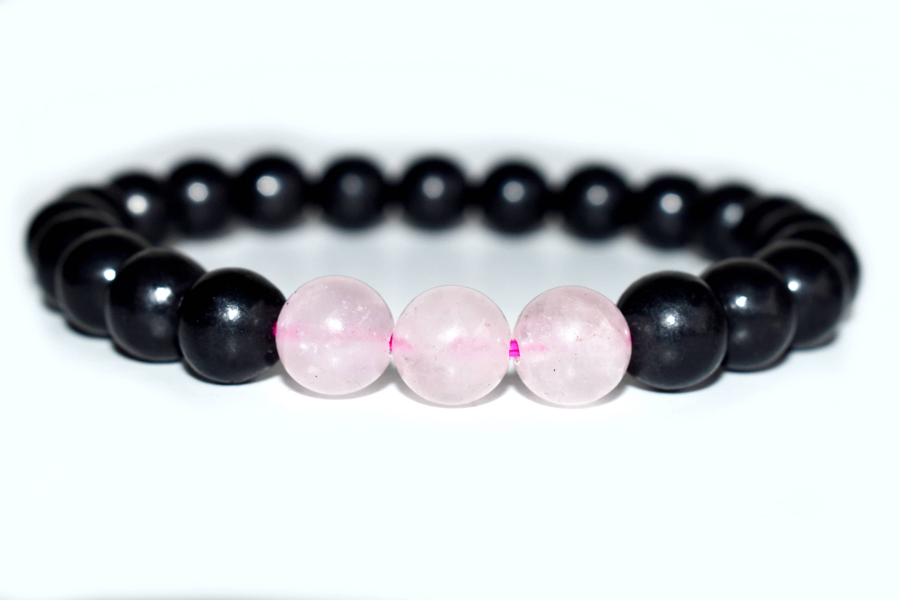 EMF Protection Crystal Bracelet, EMF Bracelet (Shungite Black, Rose Quartz) DestGlow