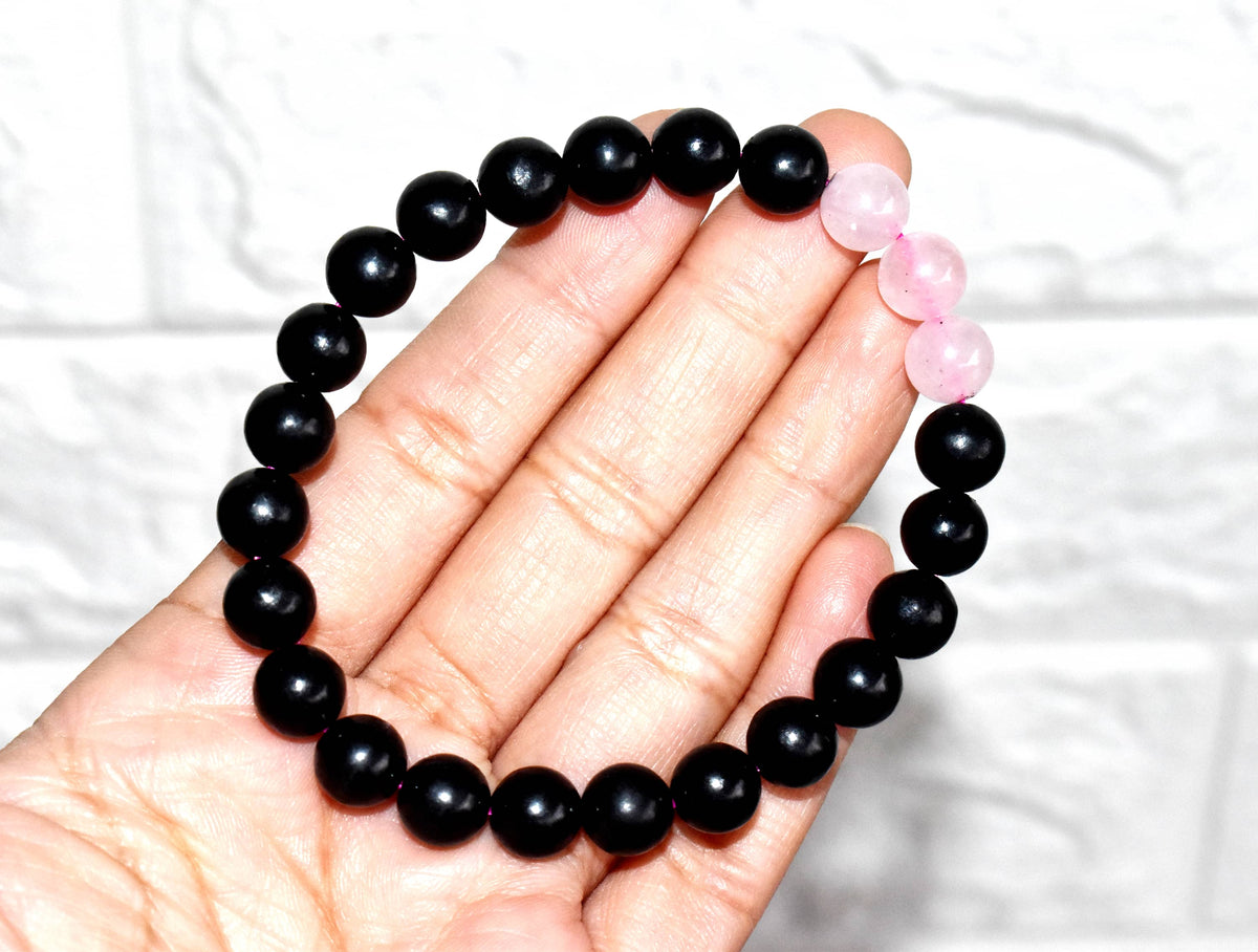 EMF Protection Crystal Bracelet, EMF Bracelet (Shungite Black, Rose Quartz) DestGlow