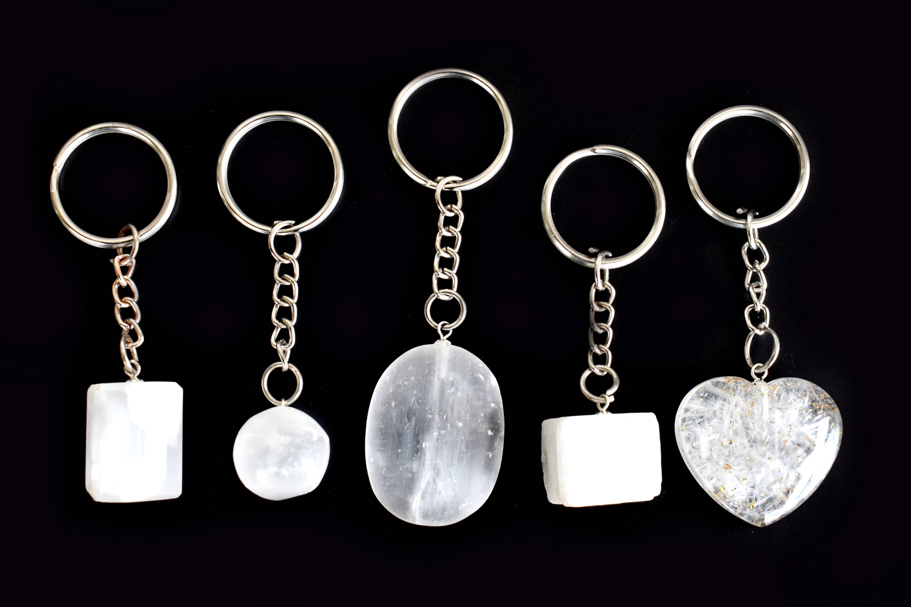 Selenite Key Chain, Gemstone Keychain Crystal Key Ring (Purification and Aura Cleansing) DestGlow