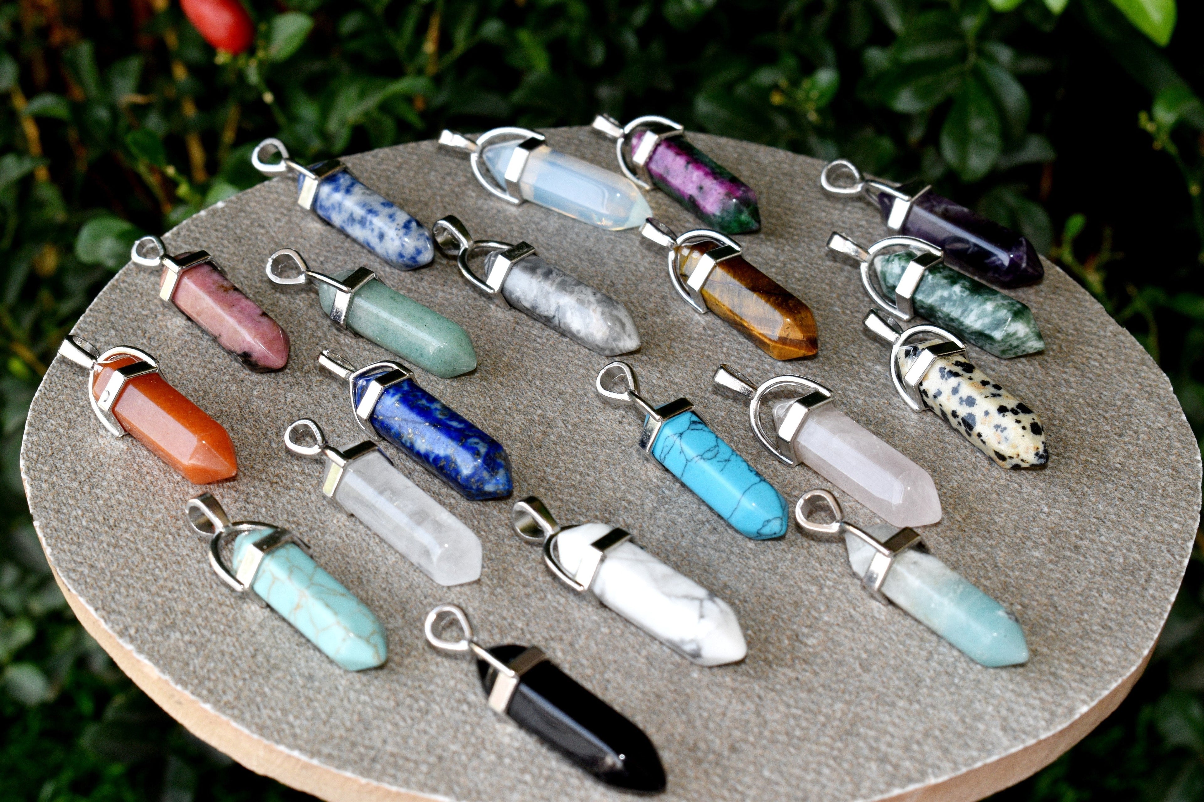 Polished Double Terminated Crystal Points Pencil Pendant Necklace DestGlow