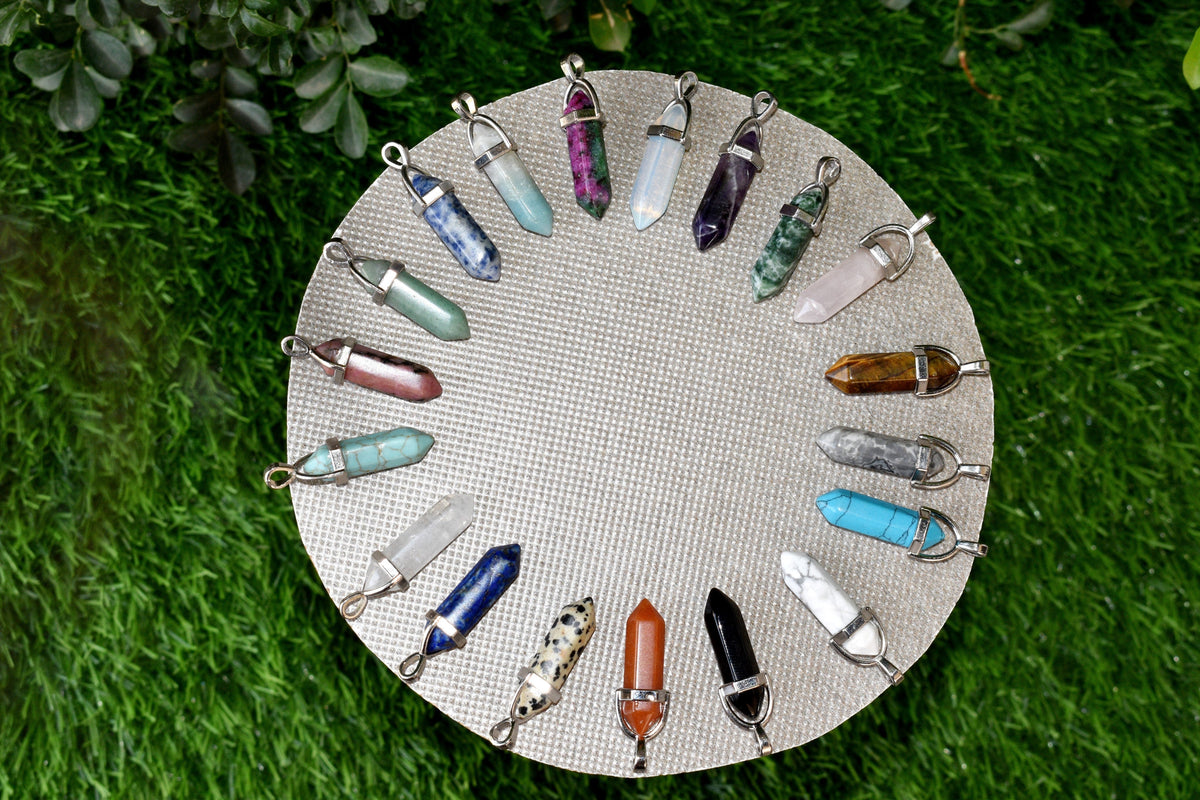 Polished Double Terminated Crystal Points Pencil Pendant Necklace DestGlow