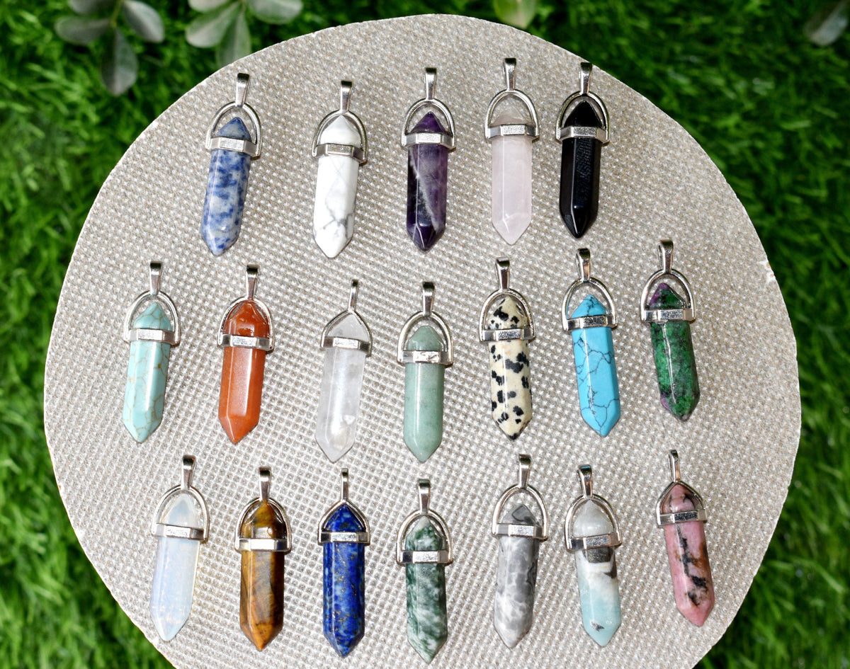 Polished Double Terminated Crystal Points Pencil Pendant Necklace DestGlow