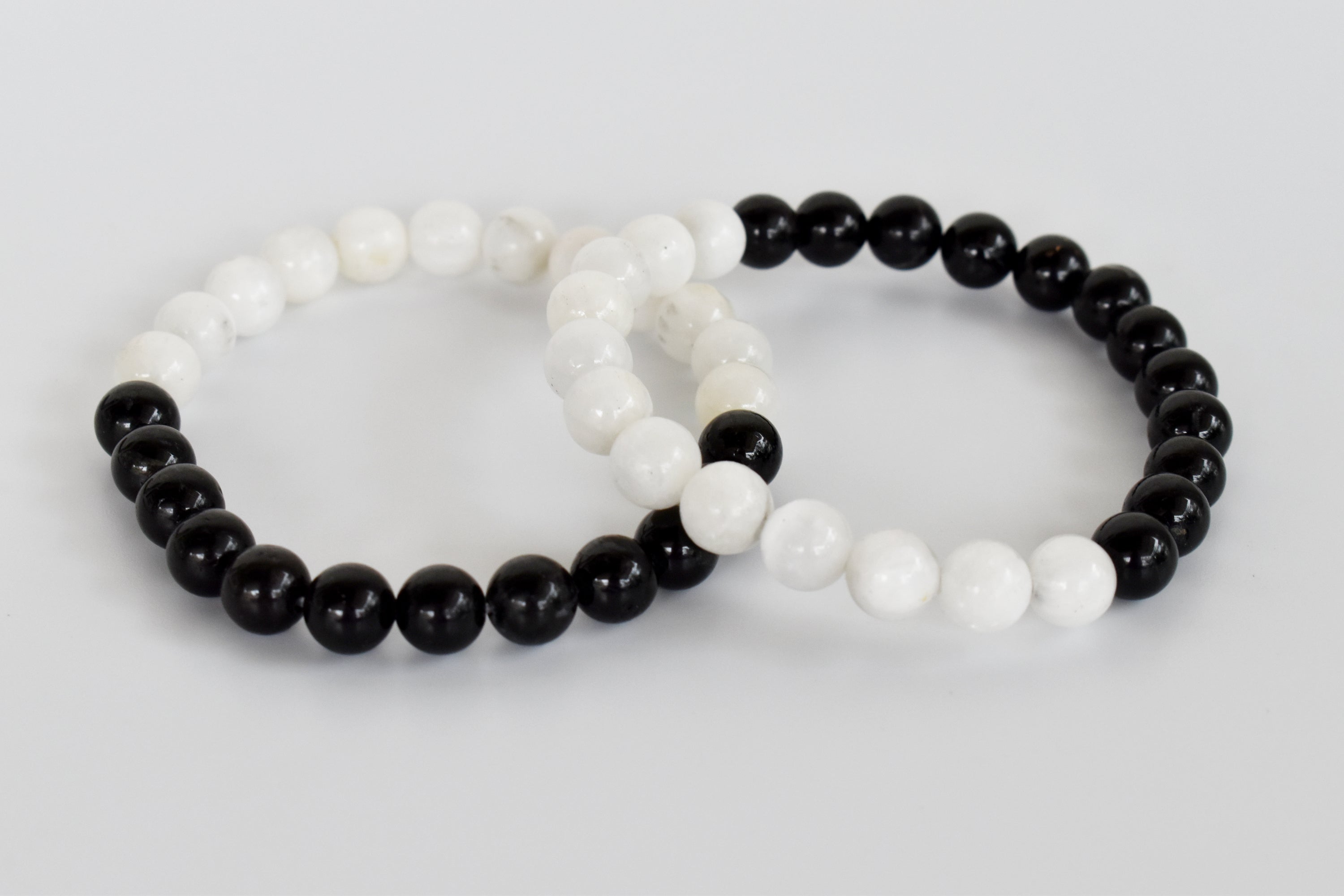 Yin Yang Balance Crystal Bracelet, Selenite, Black Tourmaline Crystal Healing Spiritual Support Balance DestGlow