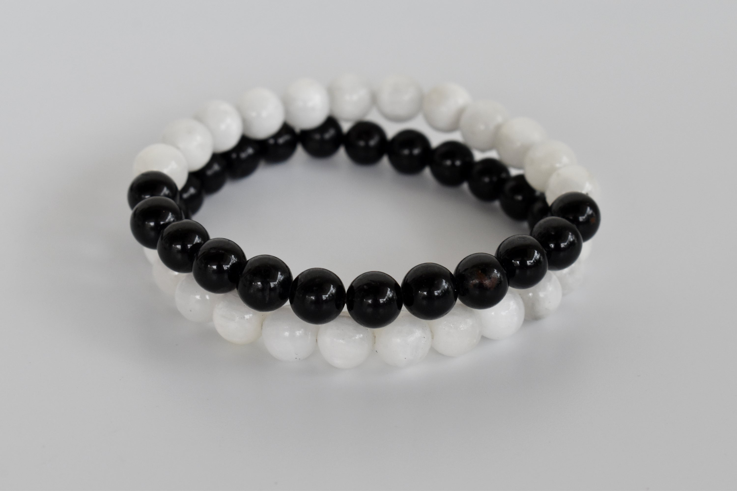 Yin Yang Balance Crystal Bracelet, Selenite, Black Tourmaline Crystal Healing Spiritual Support Balance DestGlow