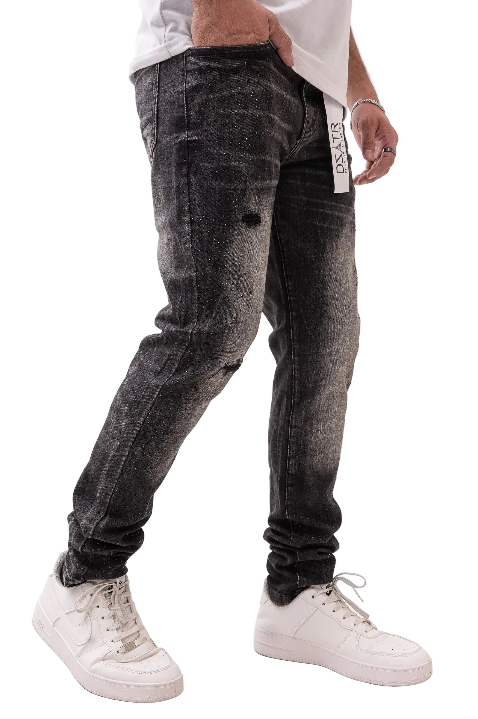 Premium Disaster Classic Skinny Stretch Denim Jeans - Black Stone by Denim Exchange