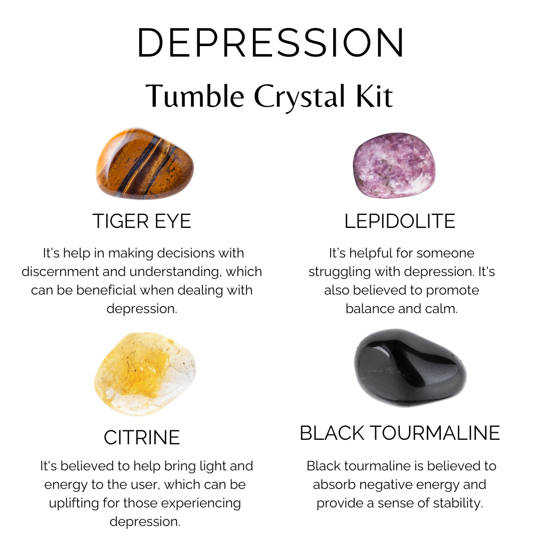 Soothing and Reducing DEPRESSION Crystal Kit, Gemstone Tumble Kit, Depression Crystal Gift Set DestGlow