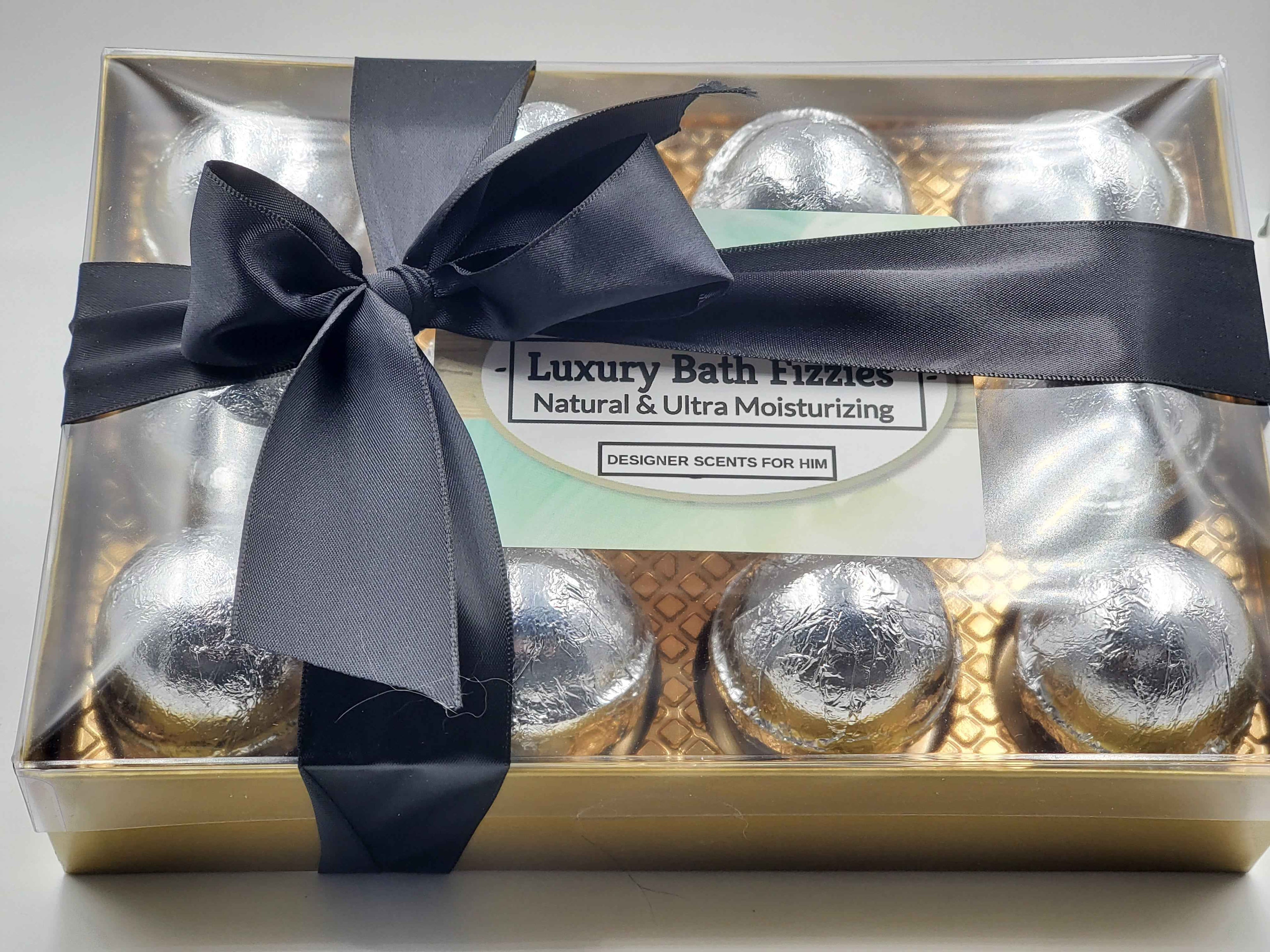 Designer Scents Bath Bomb Gift Set for Men with 12 foil-wrapped 2.5 oz bath bombs, ultra-moisturizing, great for dry skin, makes a nice gift by Spa Pure