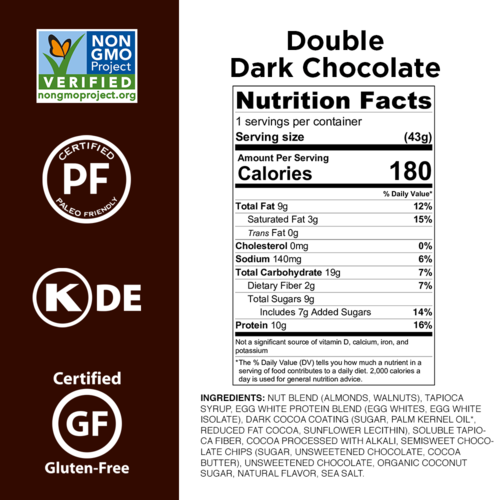 Double Dark Chocolate Protein Bars - Paleo & Gluten-Free, 12 Pack
