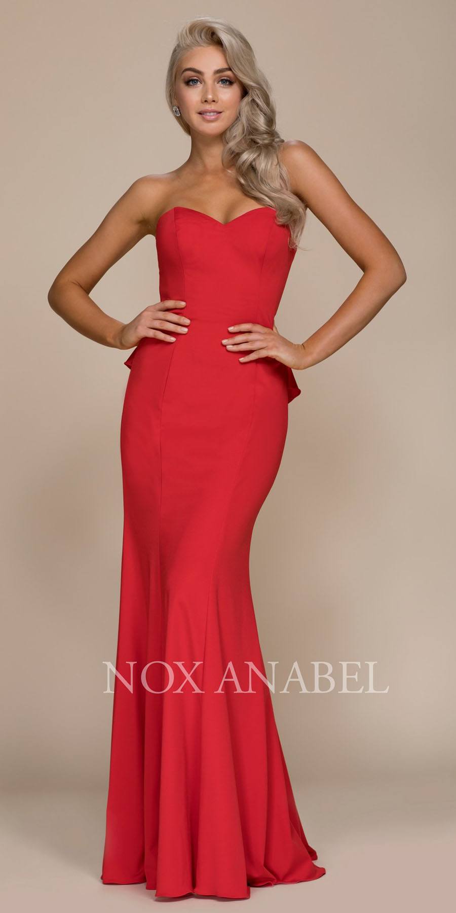 CLEARANCE - Nox Anabel E002 Strapless Long Dress Cut Out Back with Ruffled Bustle (Size M) by DiscountDressShop