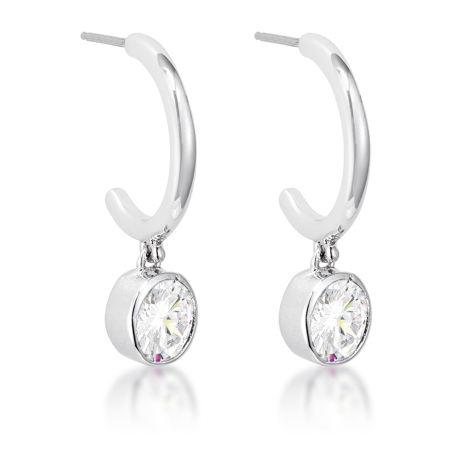 Avera 7mm Cz Plated Drop Hooplet Earrings in Silver