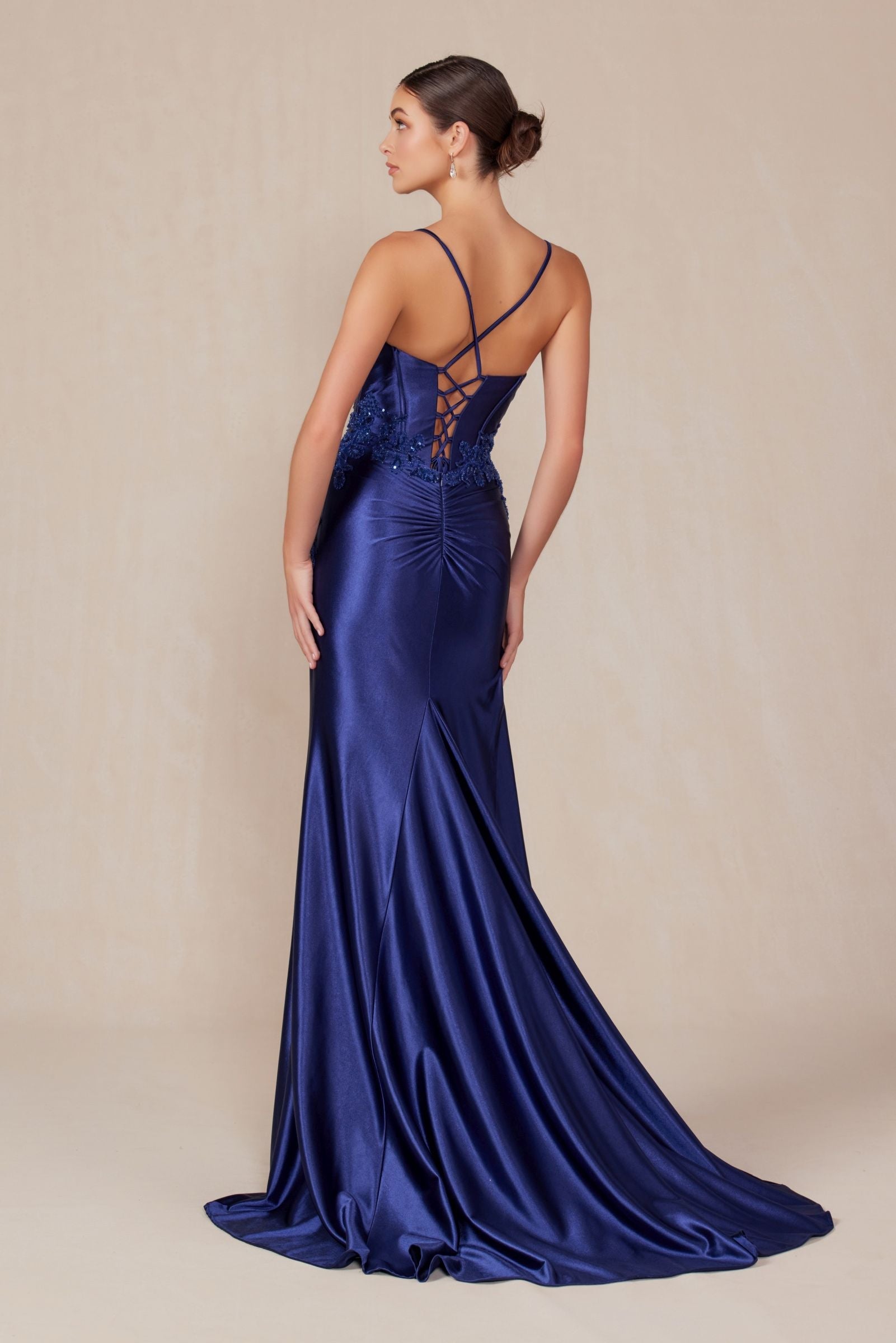 Nox Anabel E1488 Luxurious Shiny Satin Material A Sweetheart Neckline & Slit by DiscountDressShop