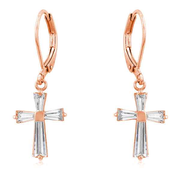 CZ Cross Drop Earrings