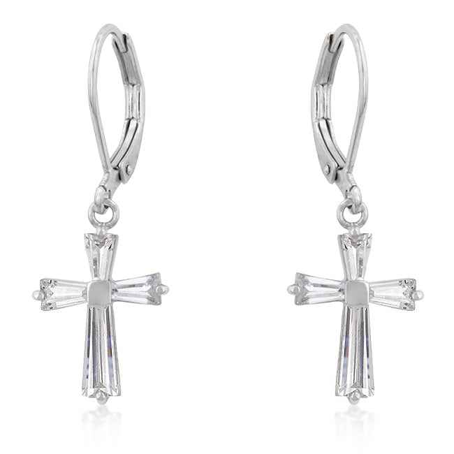 CZ Cross Drop Earrings