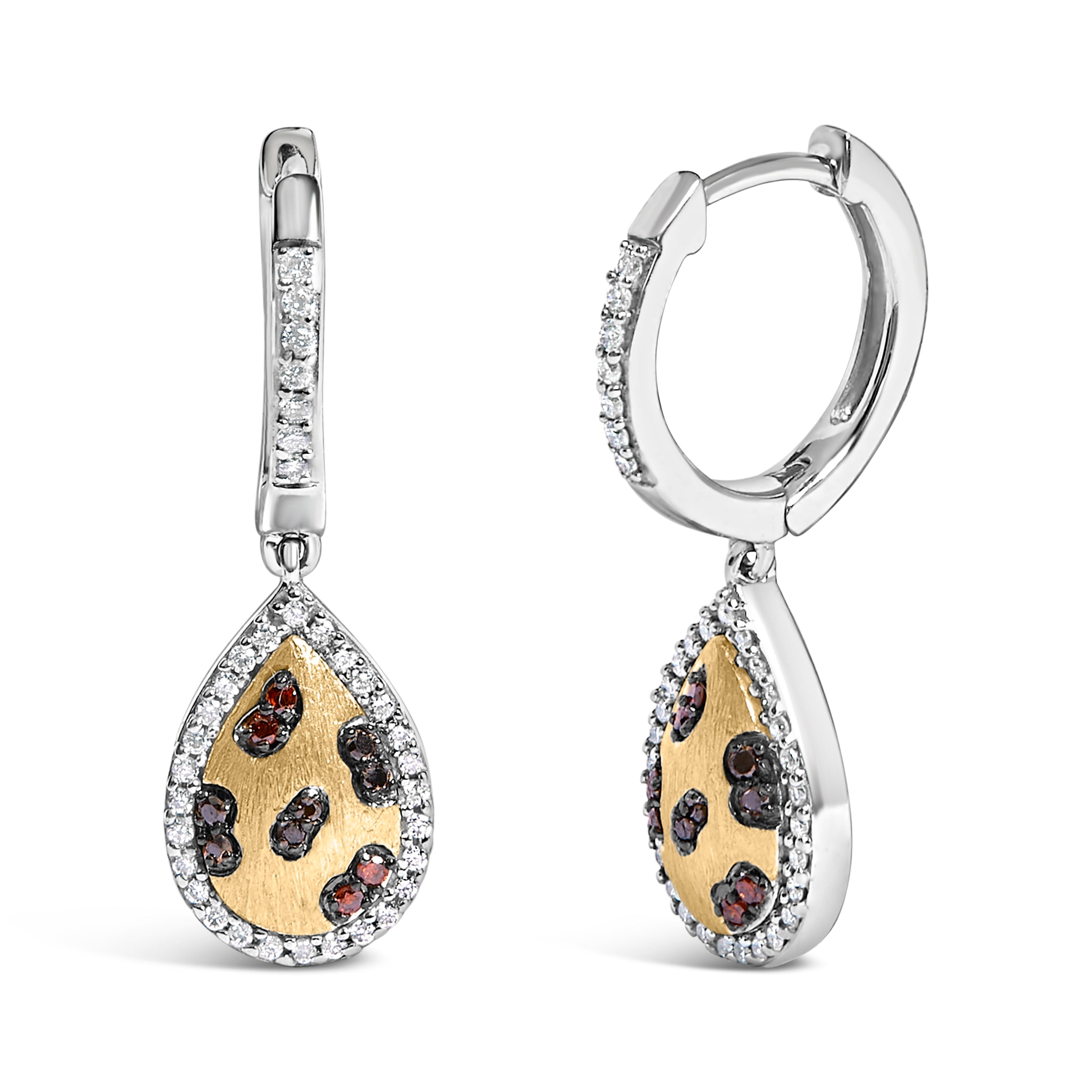 10K Yellow Gold Plated Sterling Silver 1/3 Cttw Multi Color Diamond Pear Shape Dangle Earrings DestGlow