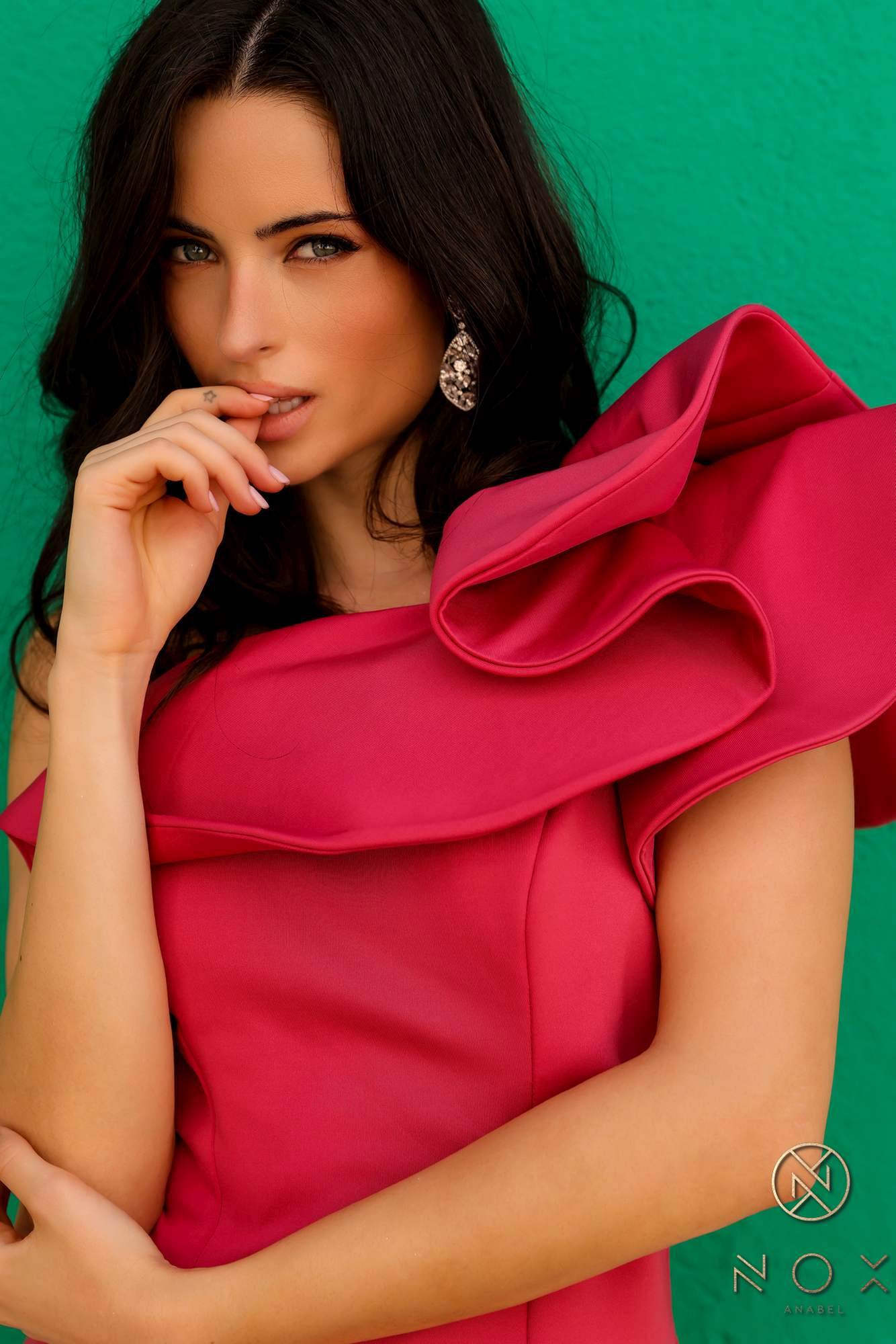Nox Anabel E467 Long Sheath One Shoulder Ruffle Overlay Strap Gown by DiscountDressShop