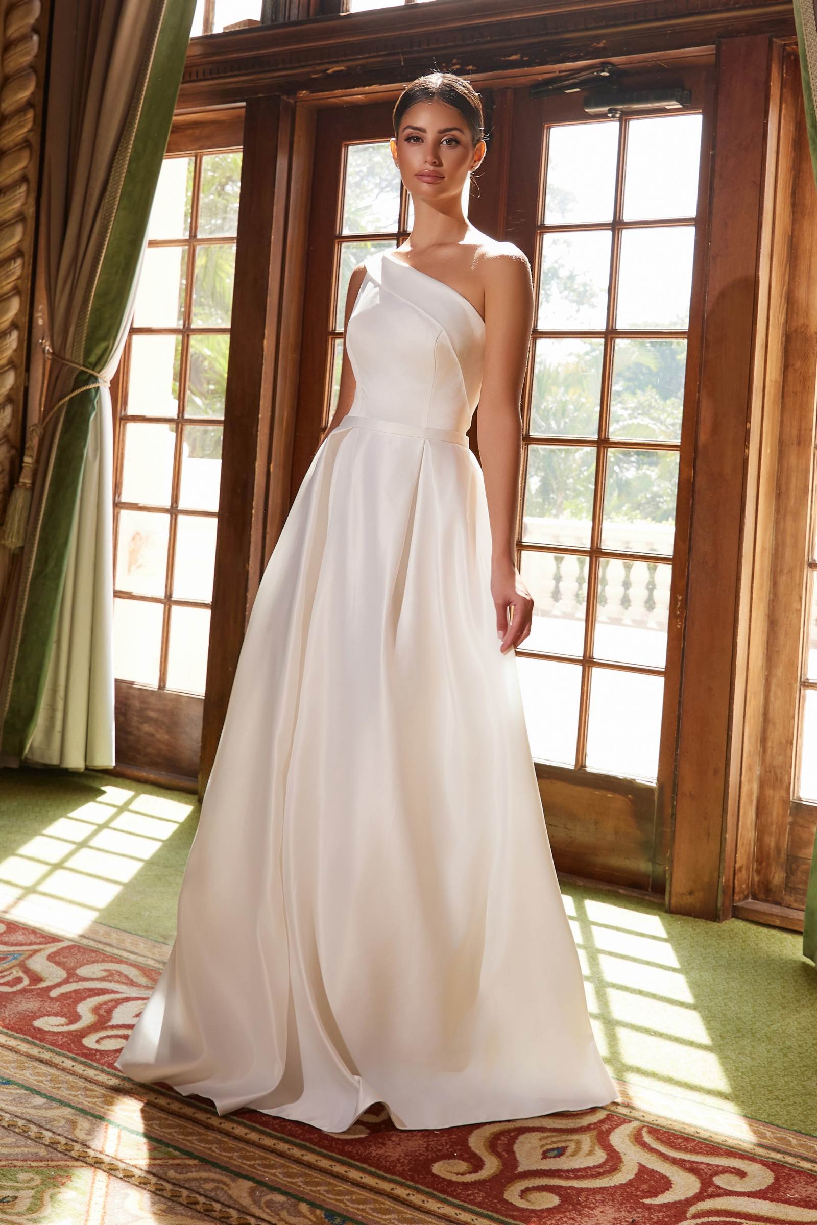 Nox Anabel E469 Elegant One Shoulder Long Satin A-Line Dress by DiscountDressShop